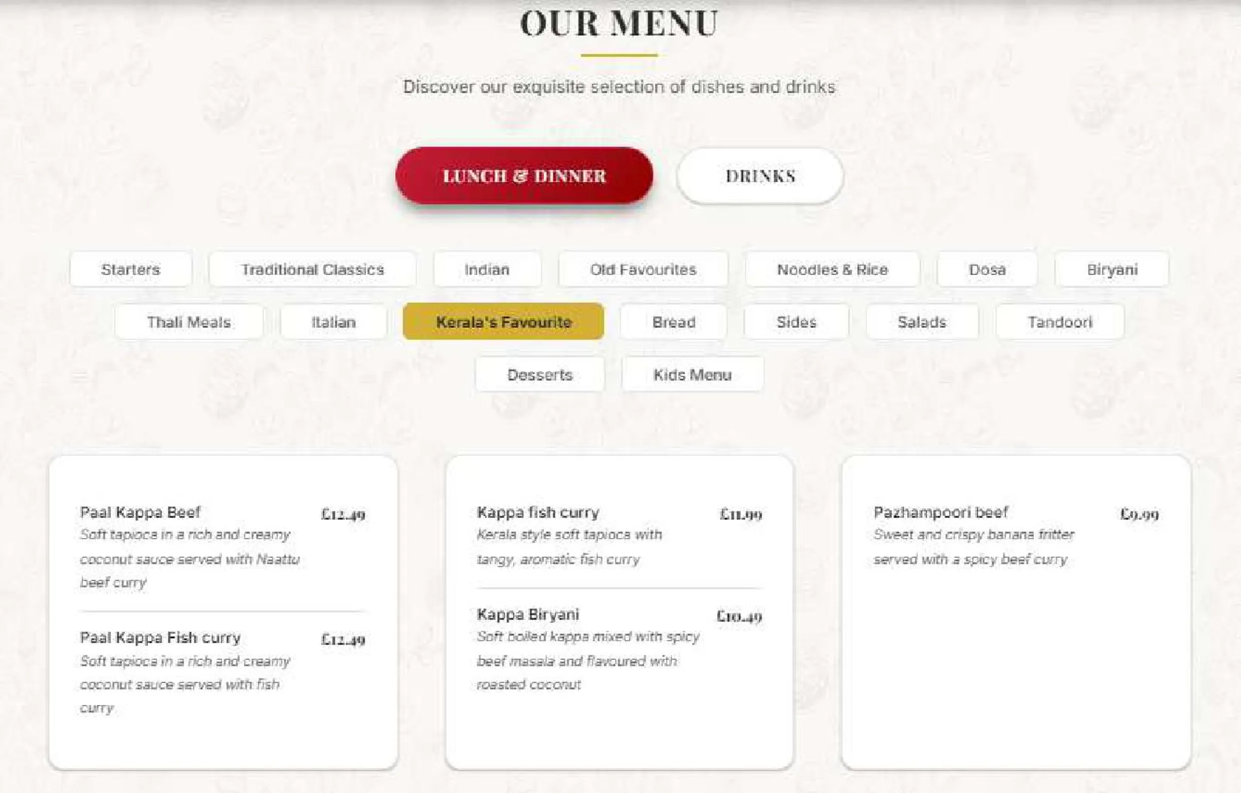 Southern Spices menu, page 12