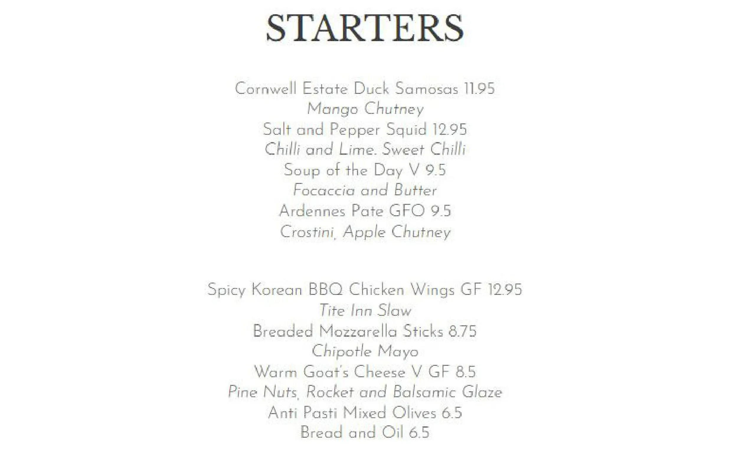 The Tite menu, page 1