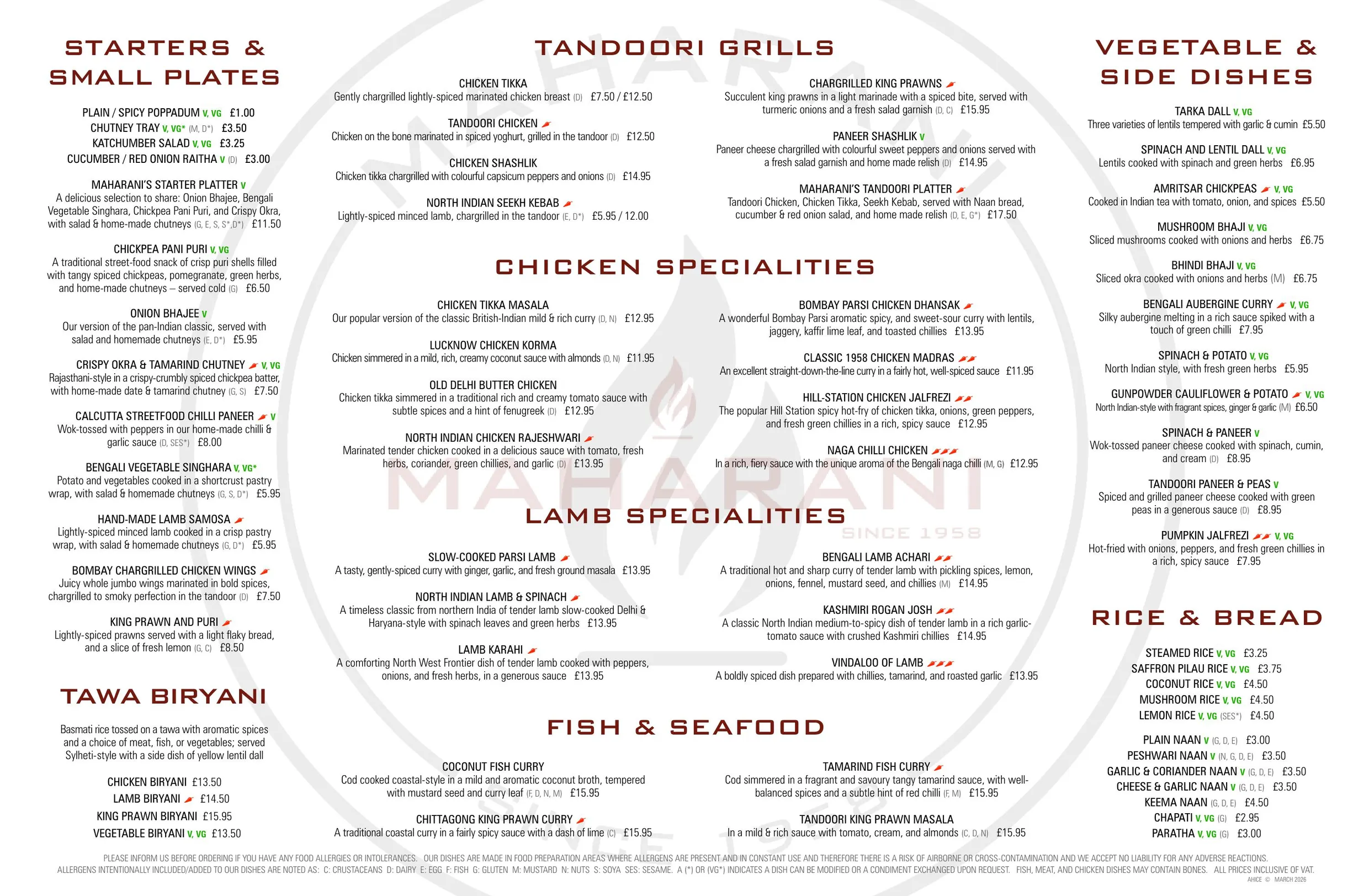 Maharani menu, page 2