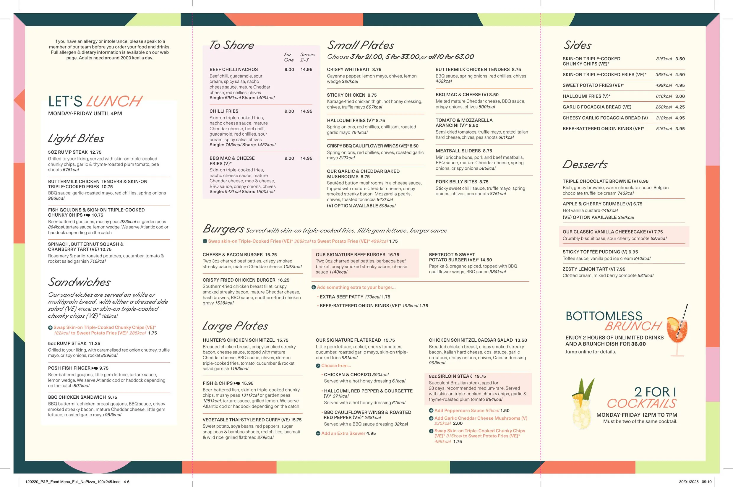 Pitcher & Piano menu, page 2