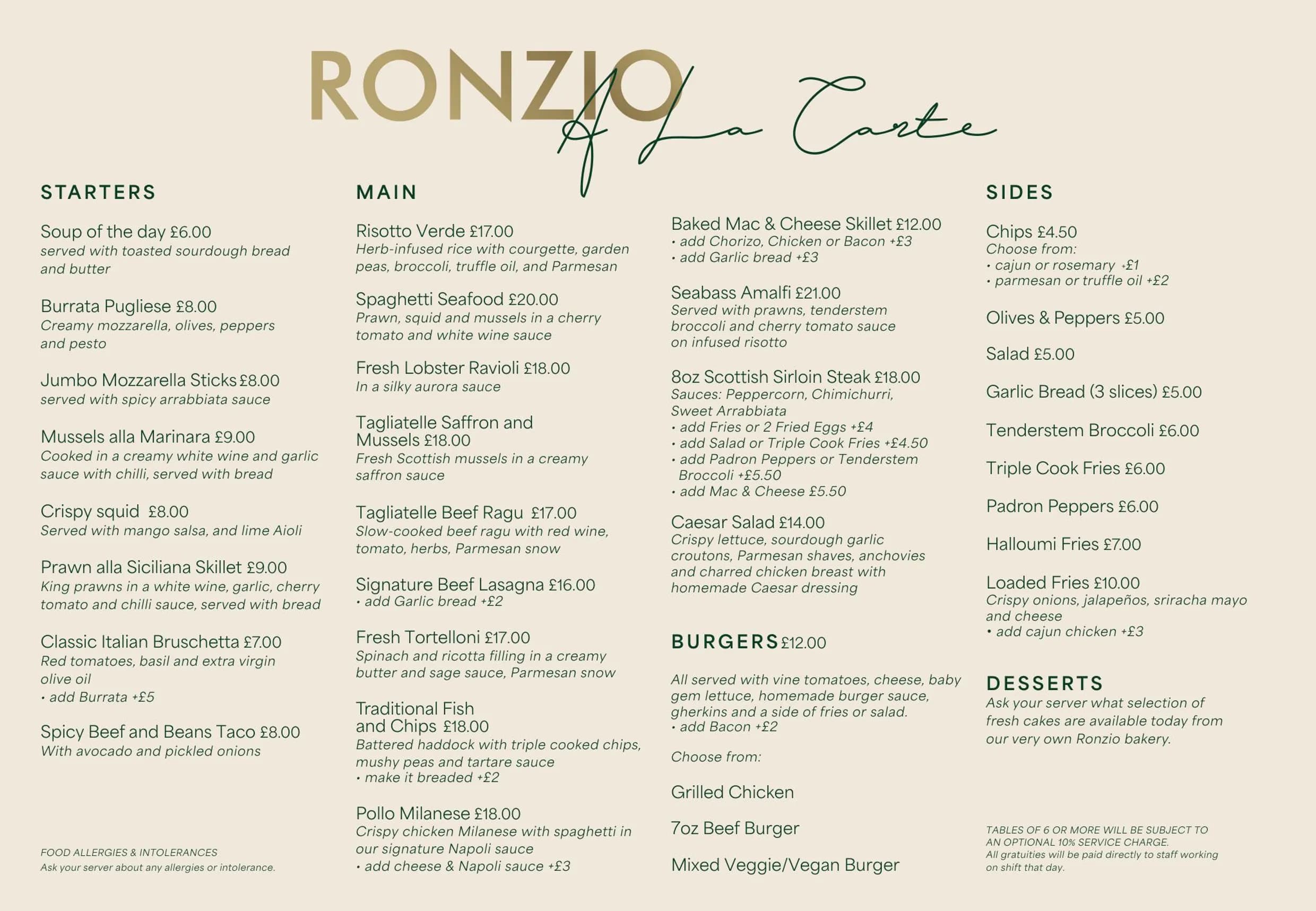 Ronzio Broomhill menu, page 2