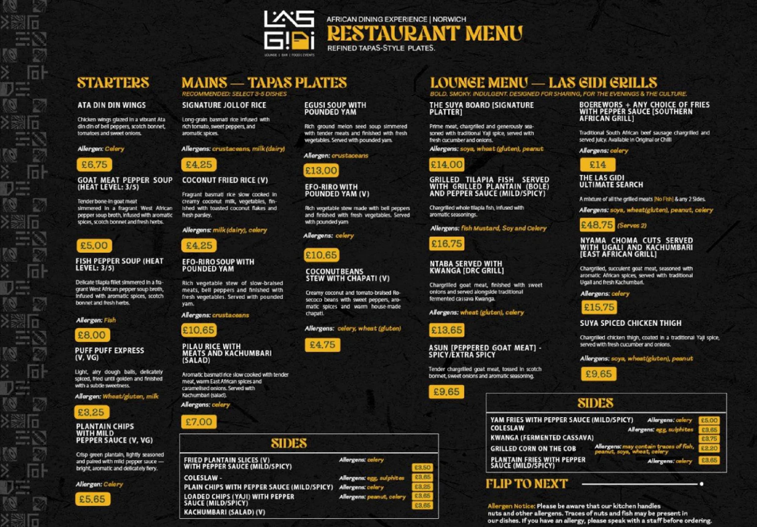 Las GIDI menu, page 1