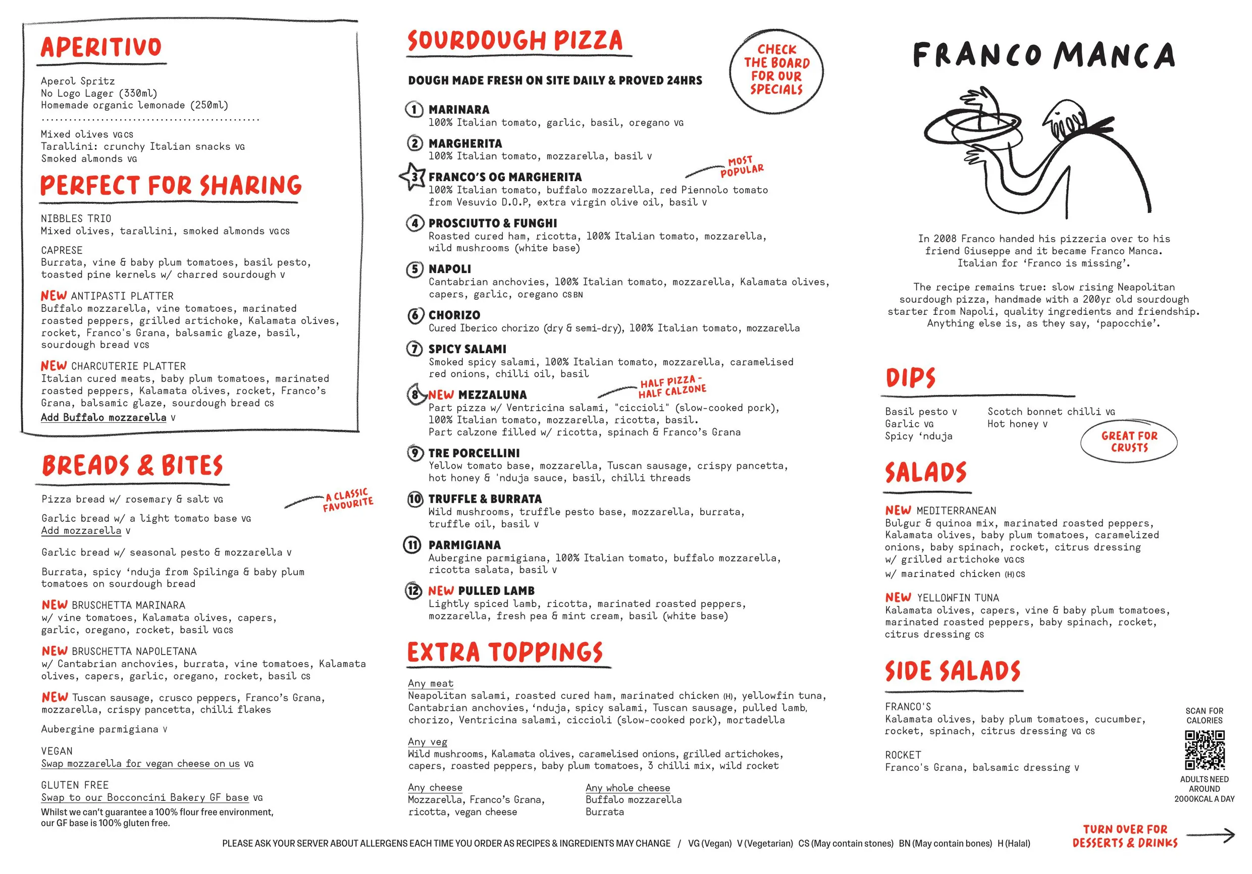 Franco Manca menu, page 1