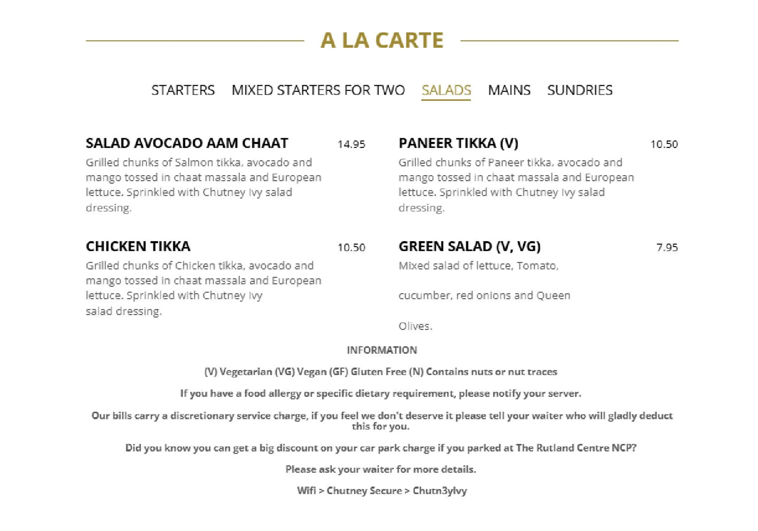Chutney Ivy menu, page 3