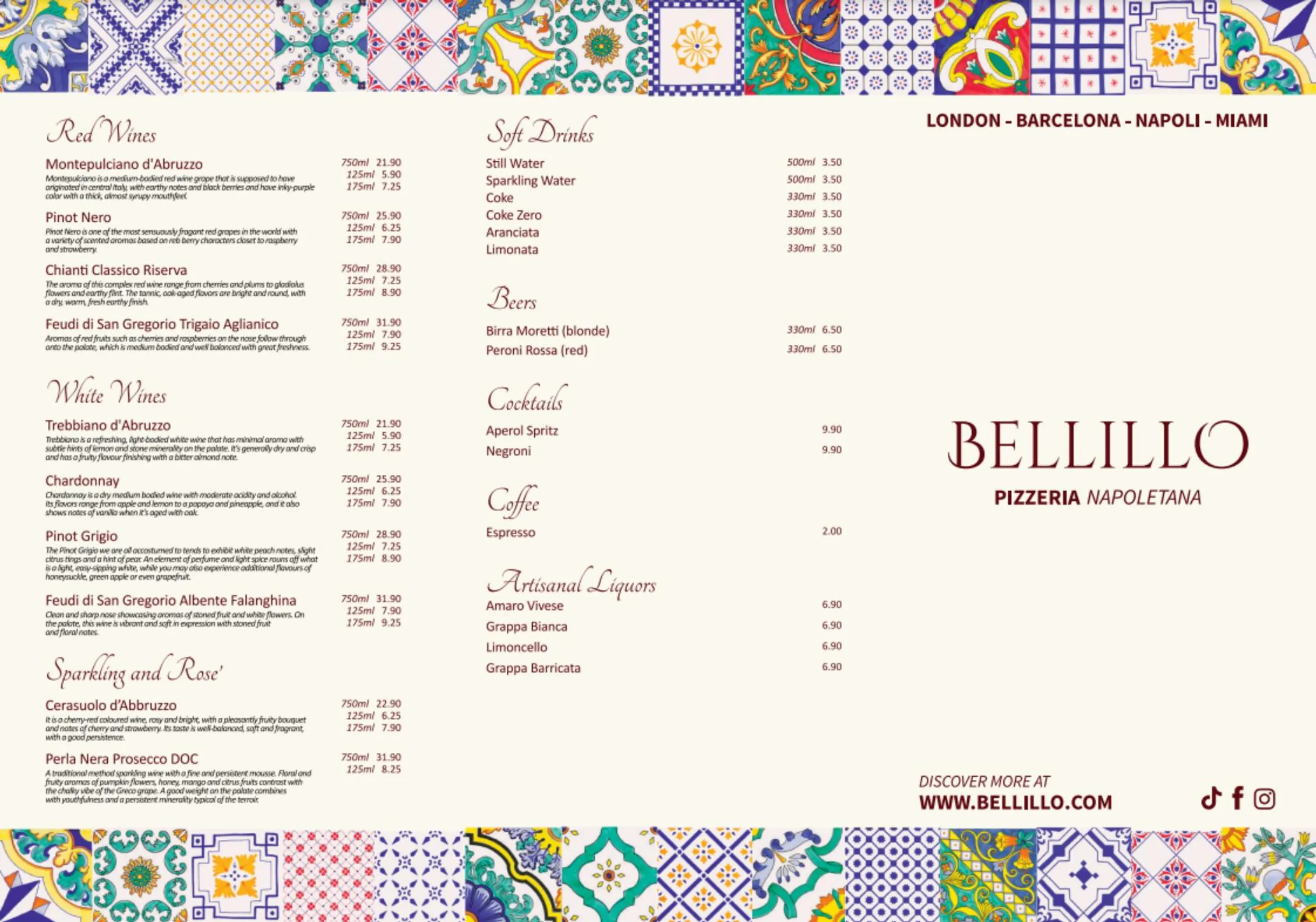 Bellillo menu, page 1