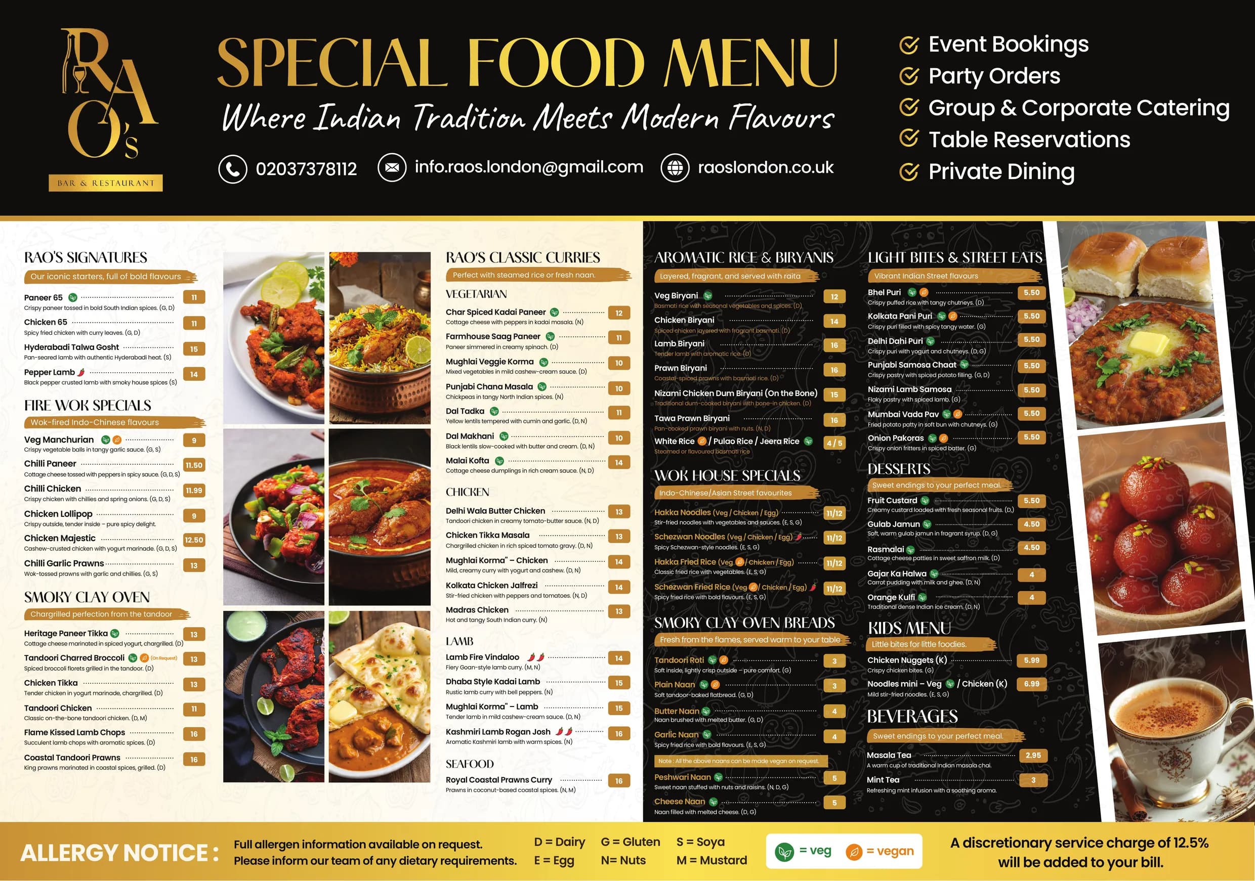 Rao's menu, page 1