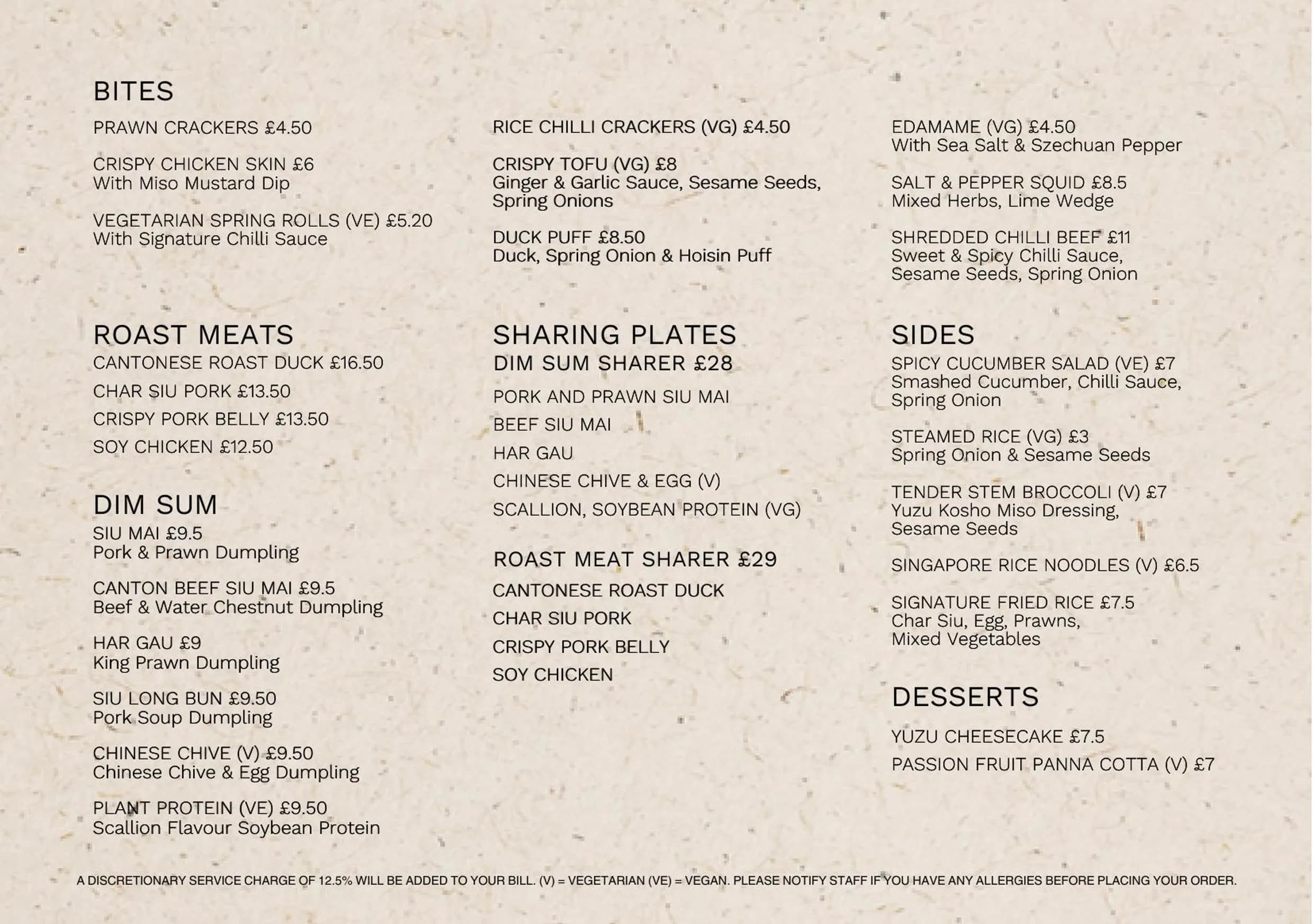 Lucy Wong menu, page 1