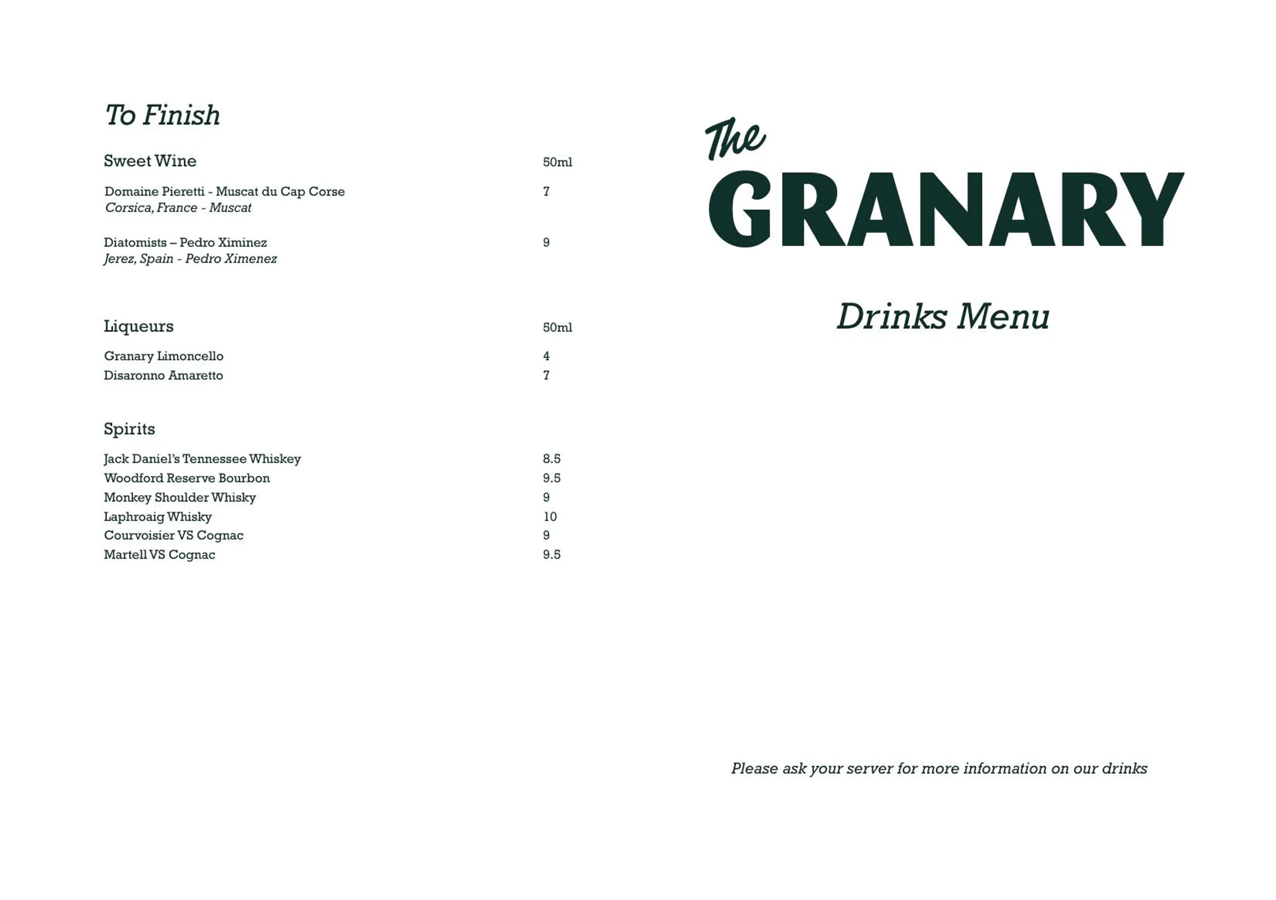 The Granary menu, page 6