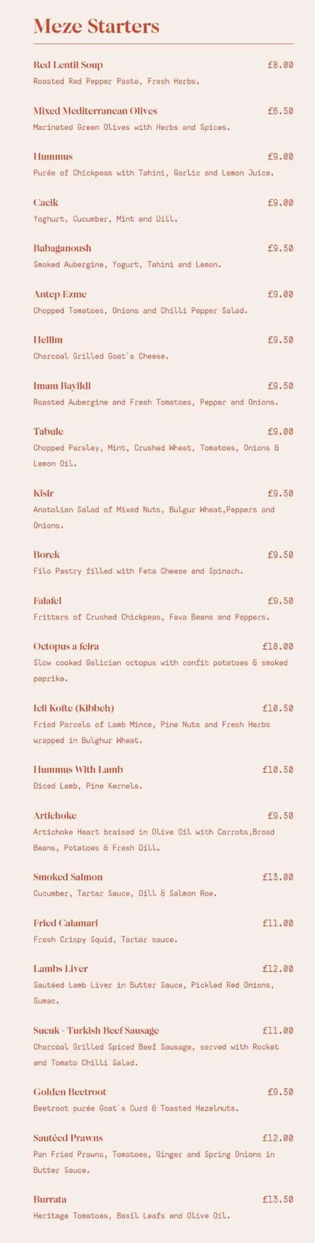 HAZ Finsbury Square menu, page 1