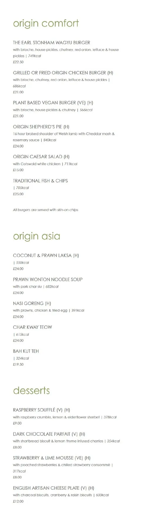 Origin Kensington menu, page 3