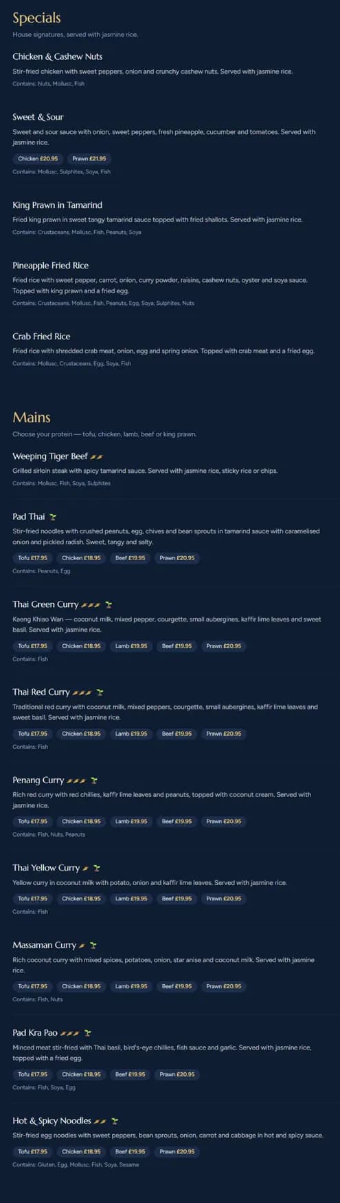 The Thai Bar & Restaurant menu, page 2