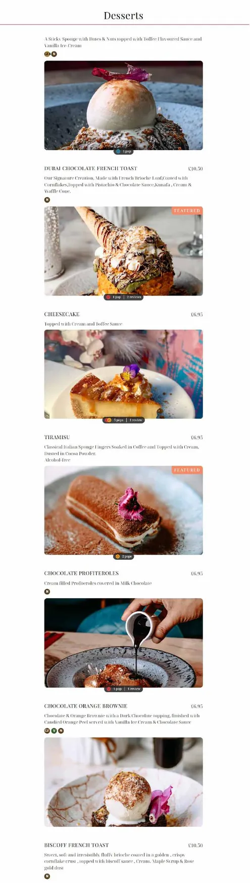 Fléur menu, page 6