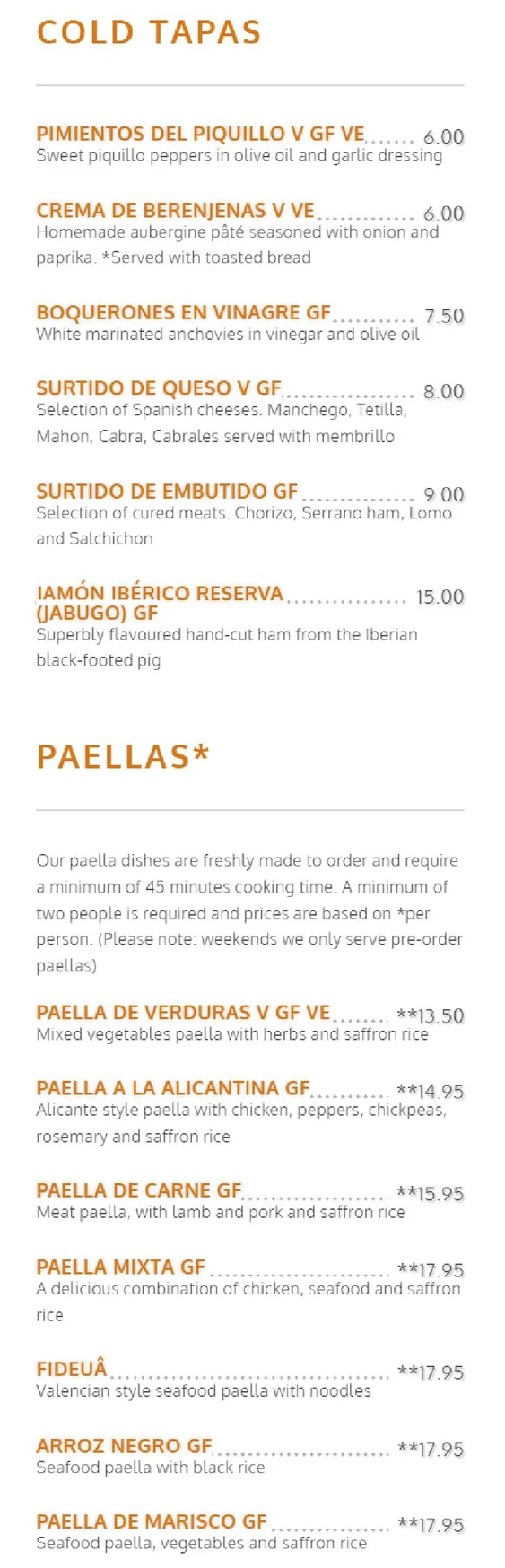 Al-Andalus menu, page 1