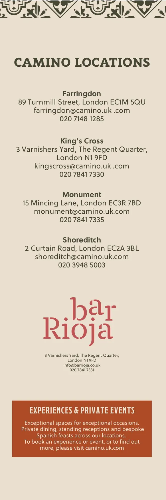 Camino menu, page 13
