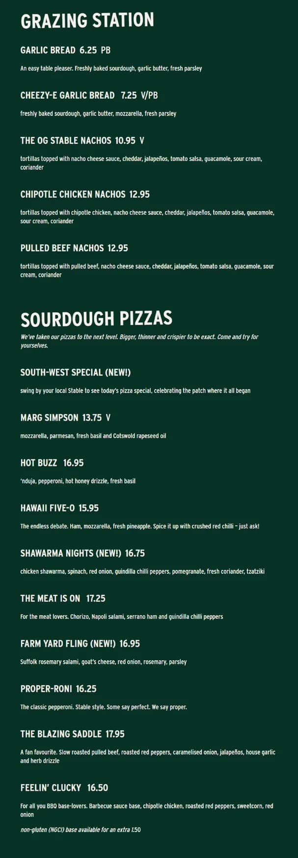 The Stable menu, page 1