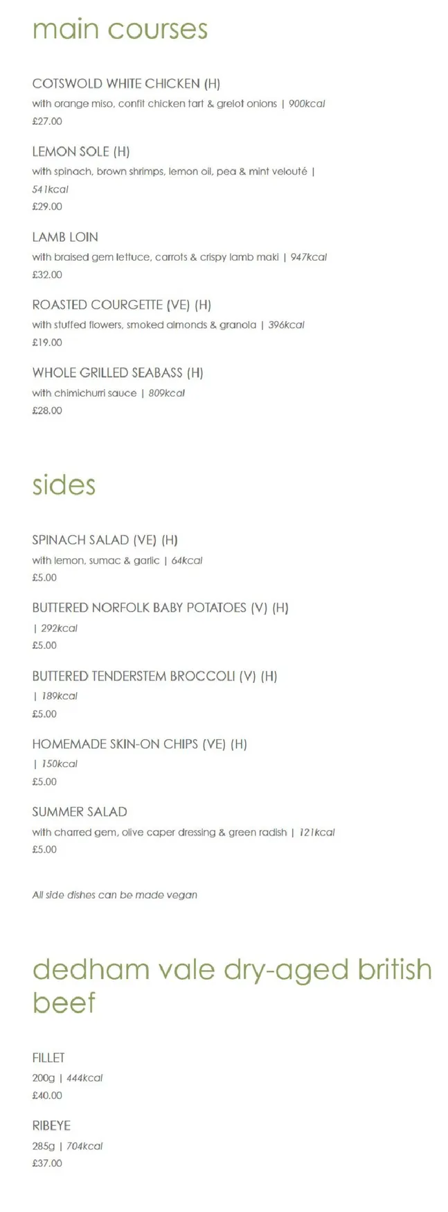 Origin Kensington menu, page 2