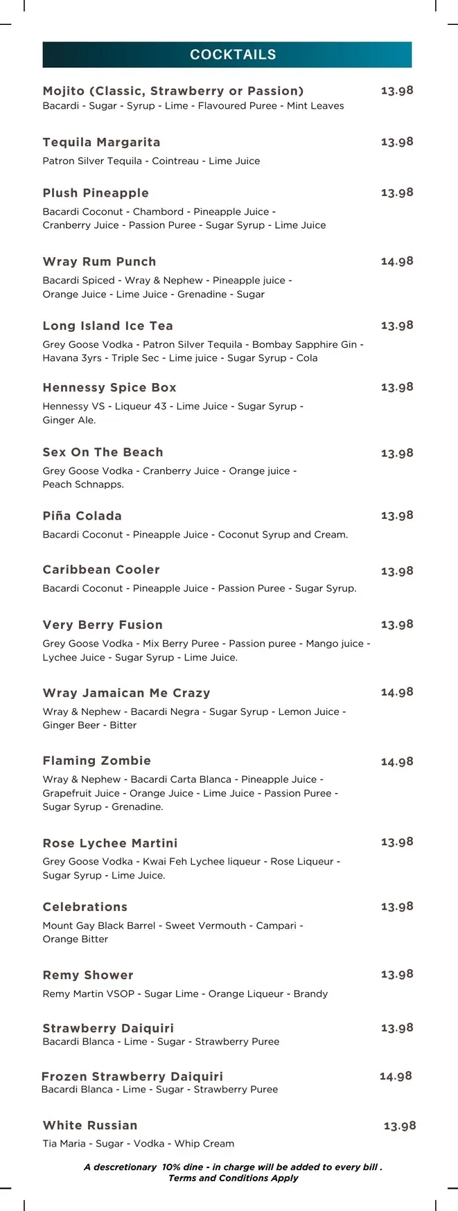 Carlton Lounge menu, page 12