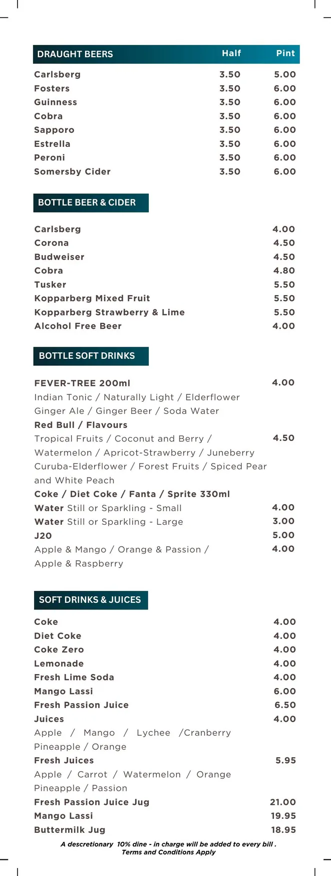 Carlton Lounge menu, page 19