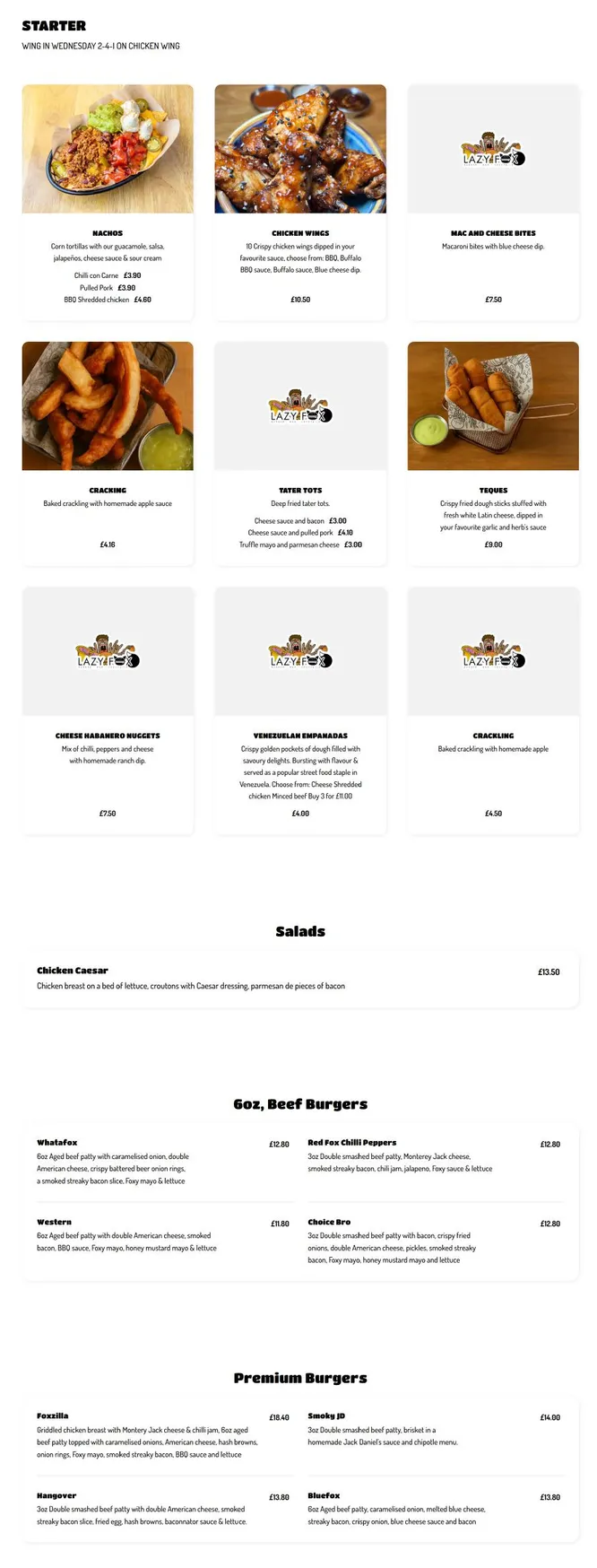 Lazy Fox menu, page 1