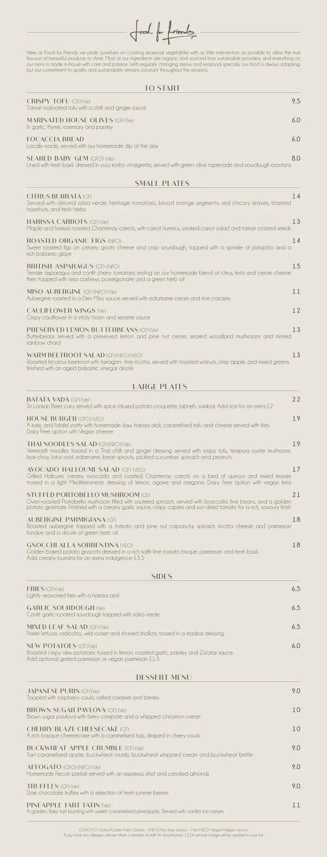 Food For Friends menu, page 2