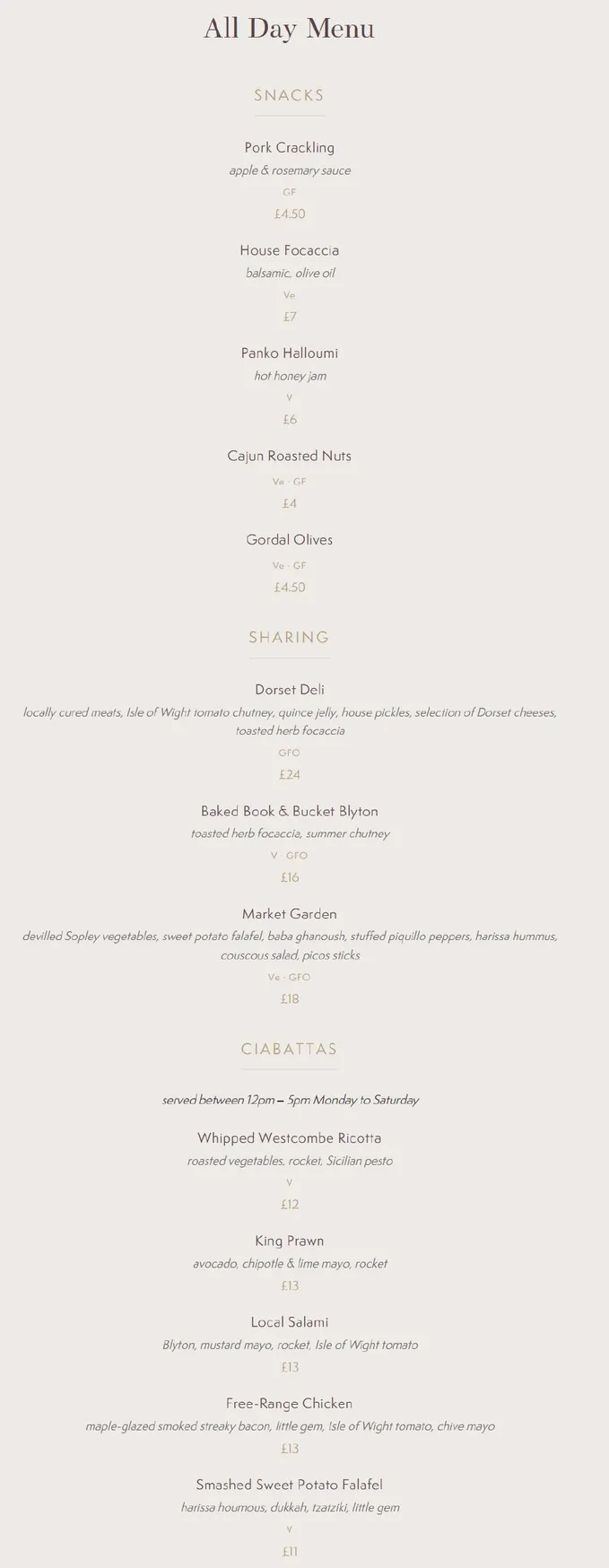 Eighteen menu, page 1