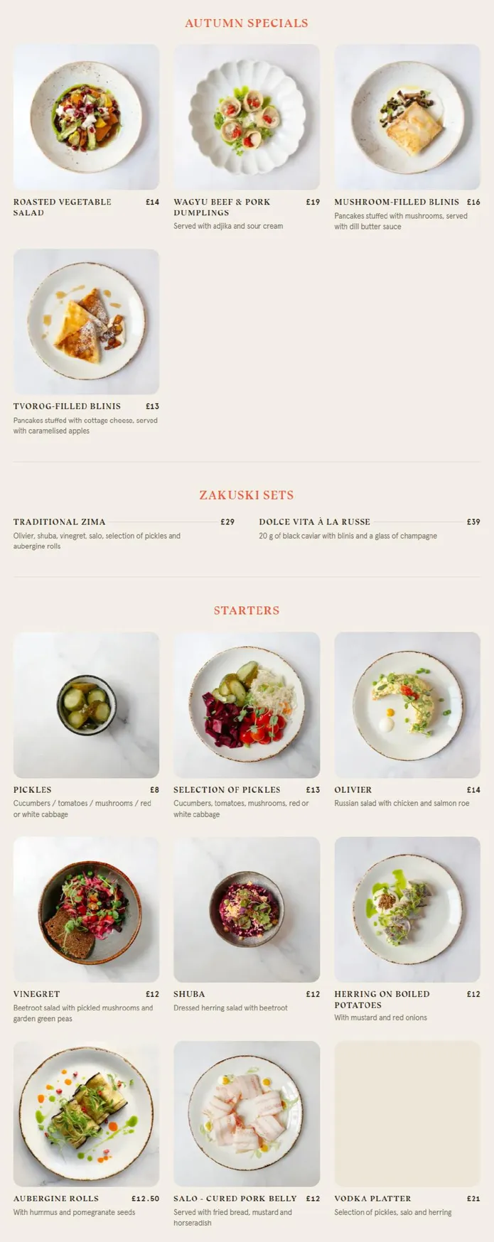 ZIMA Soho menu, page 4