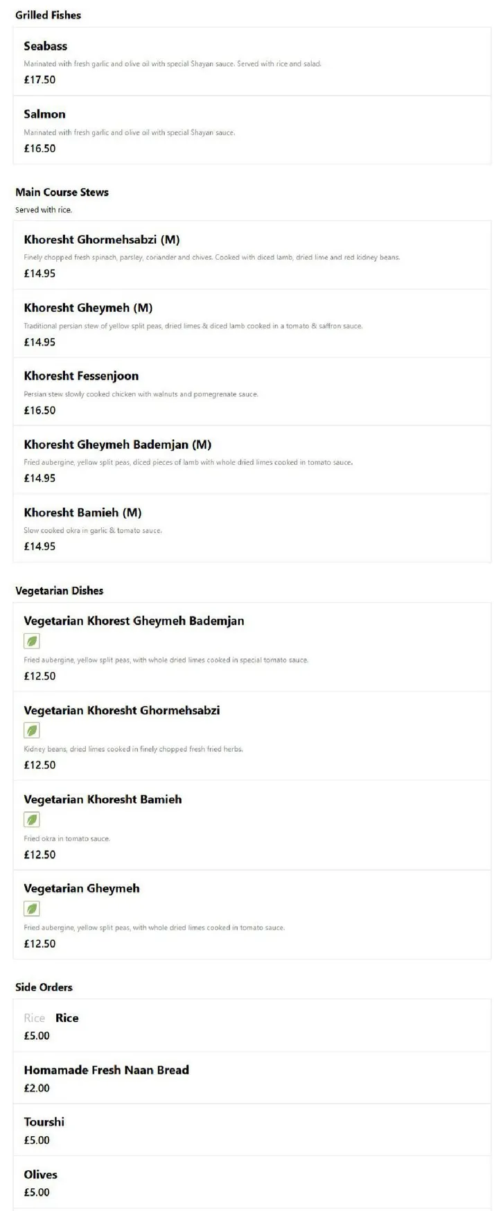 Shayan Persian Kitchen menu, page 3