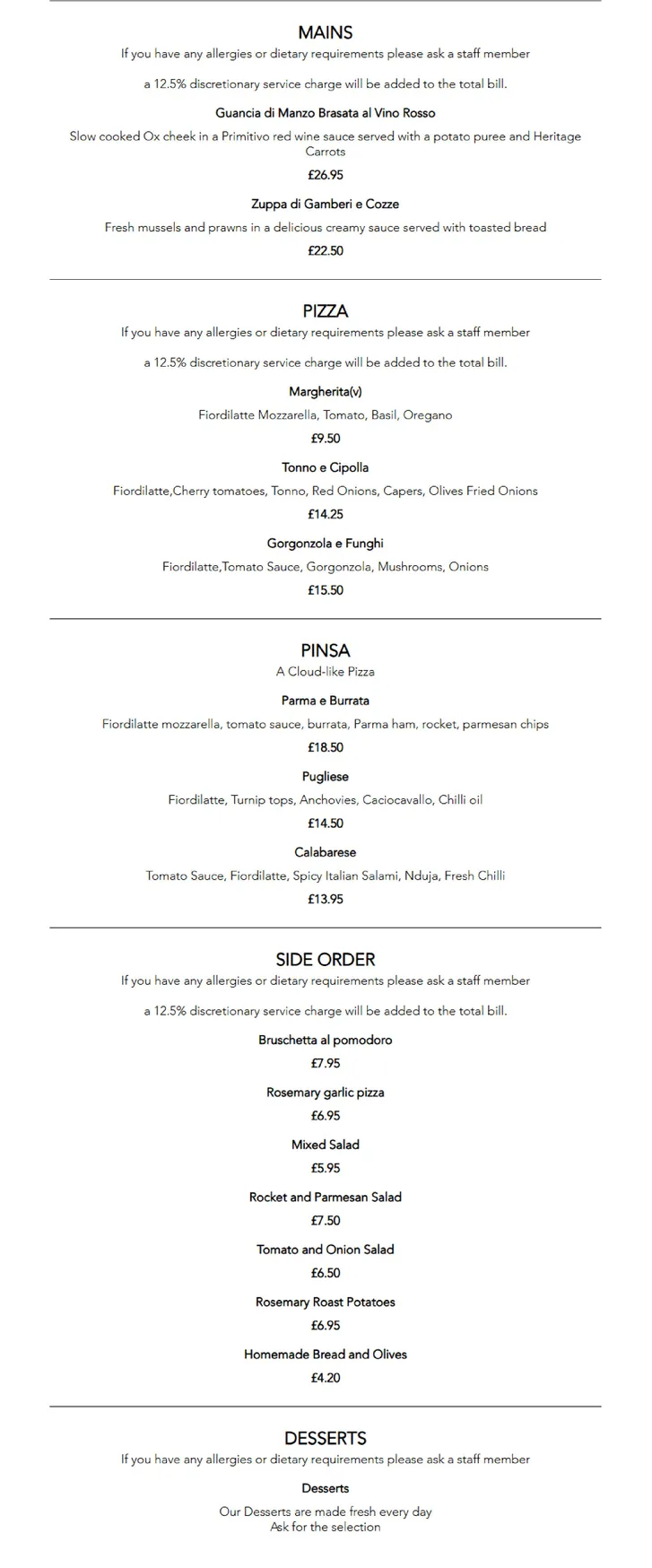 Tarantella menu, page 4