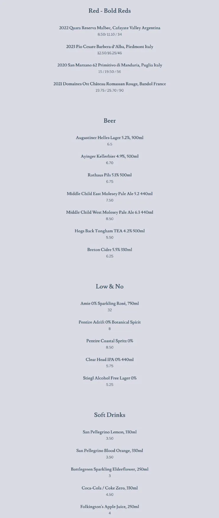 The Wine Room menu, page 5