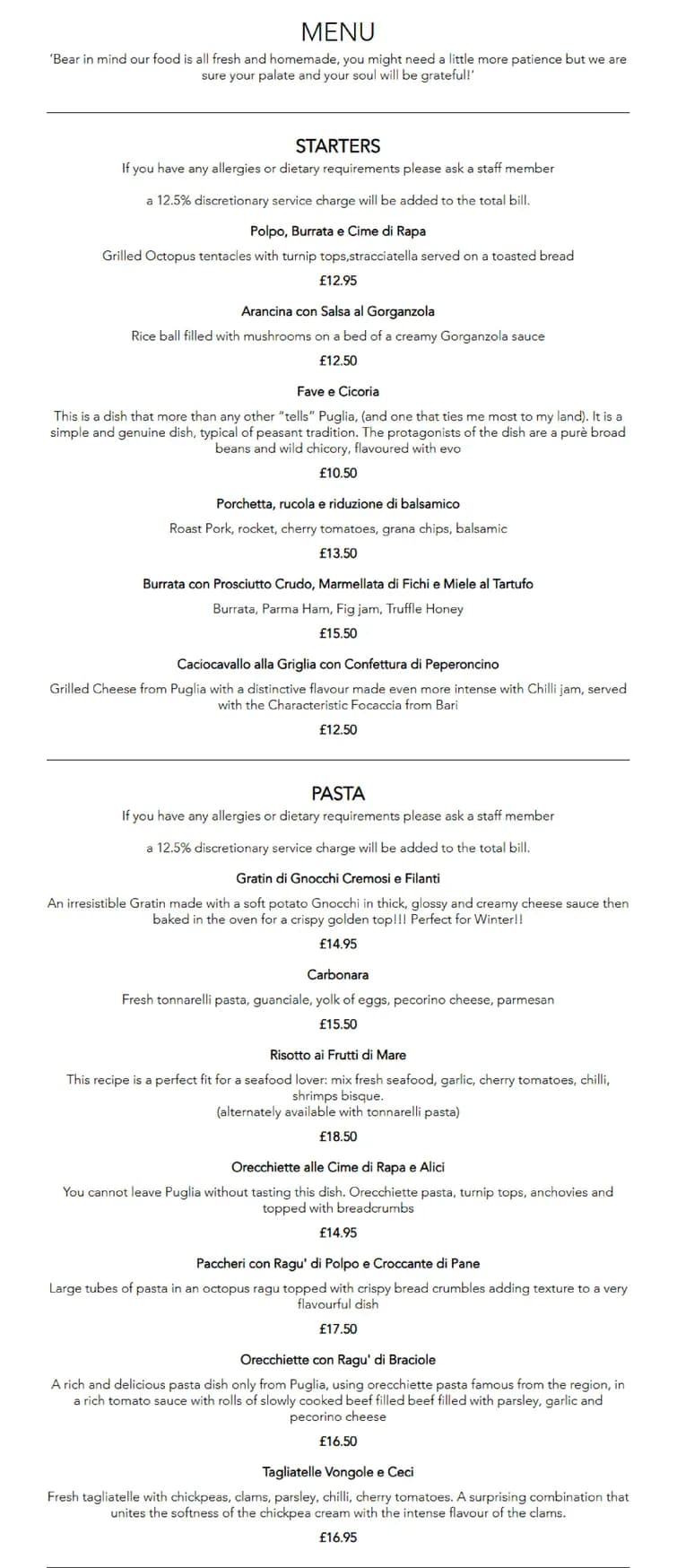 Tarantella menu, page 3