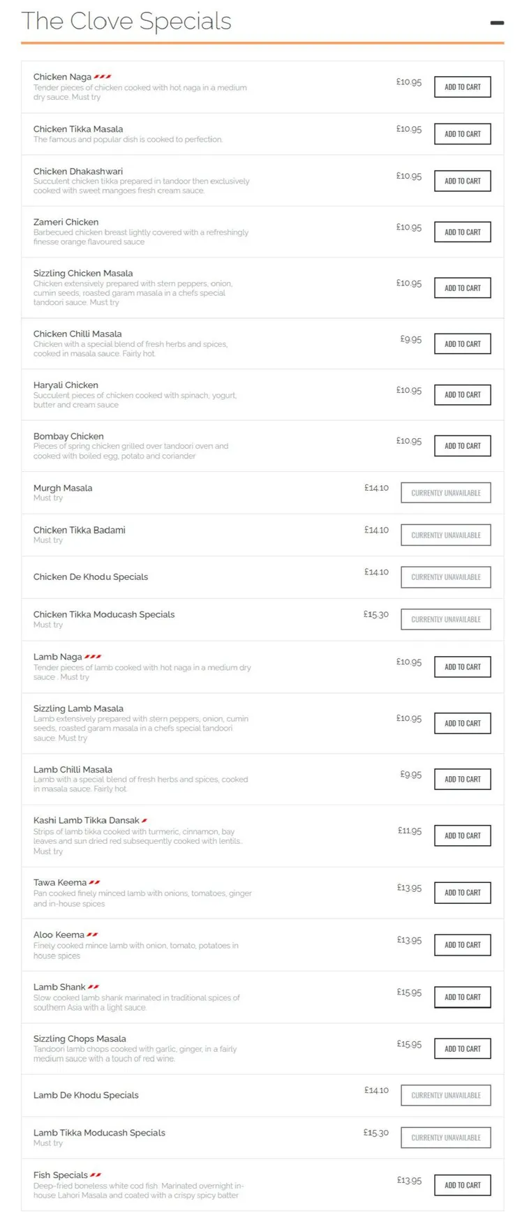 The Clove menu, page 4