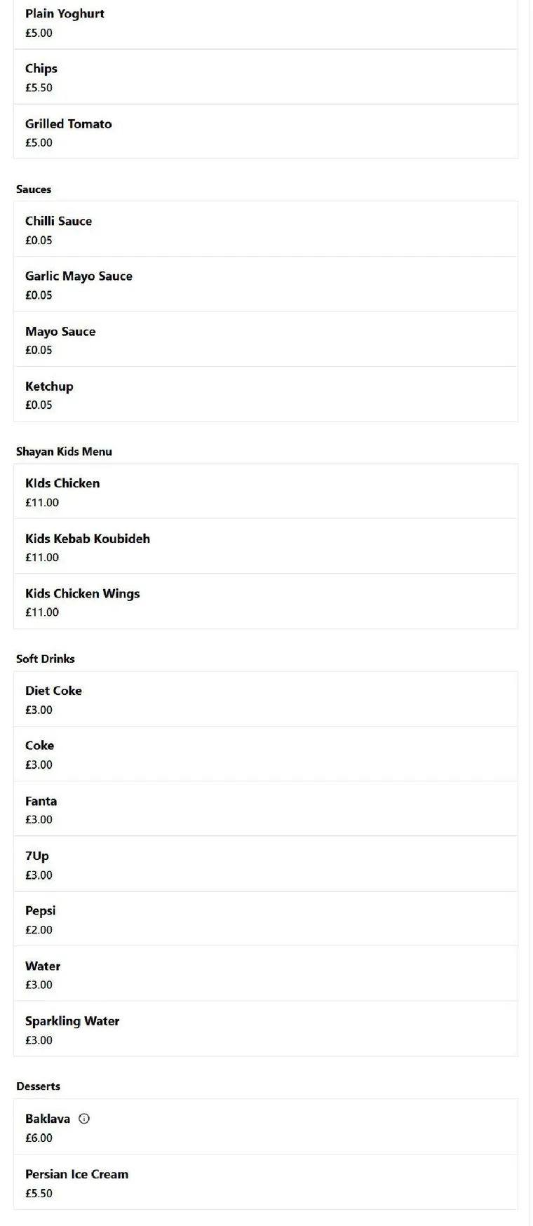 Shayan Persian Kitchen menu, page 4
