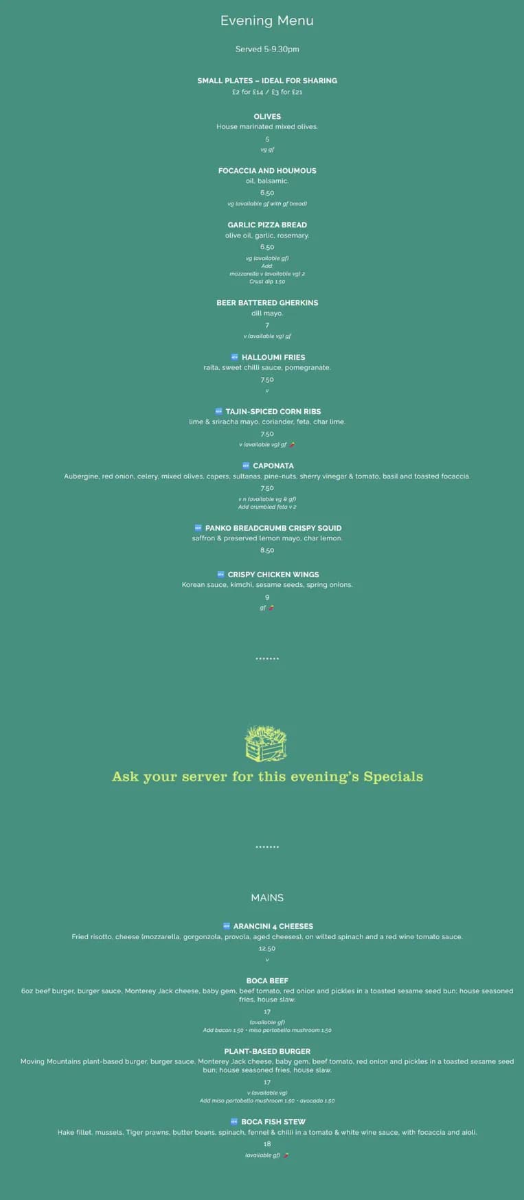 Bocabar menu, page 3