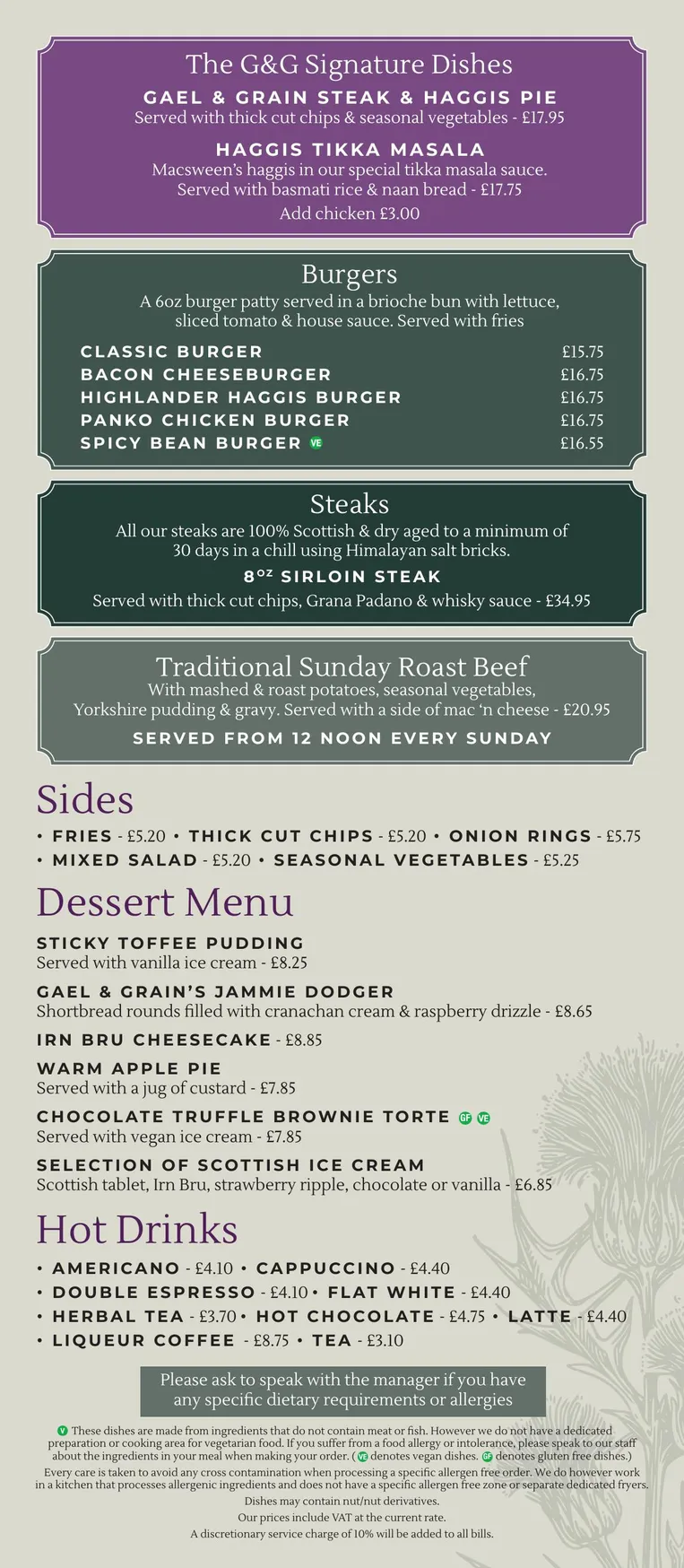 Gael & Grain menu, page 3
