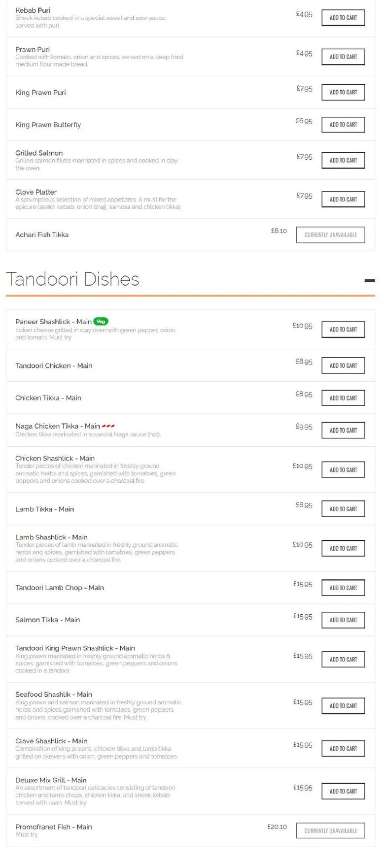 The Clove menu, page 2