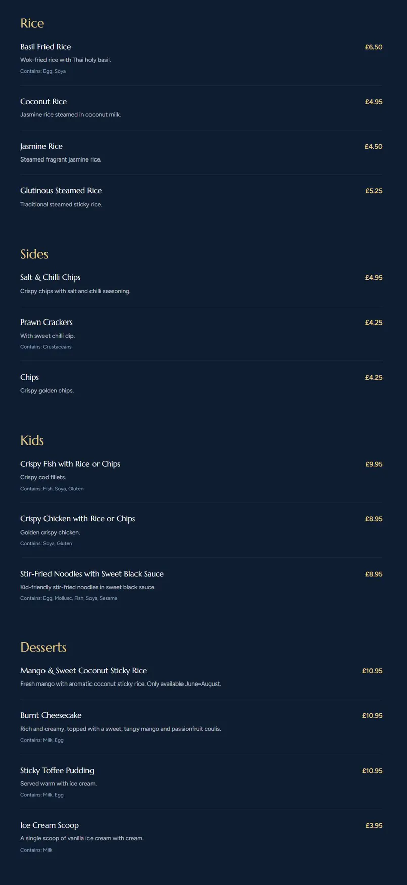 The Thai Bar & Restaurant menu, page 3