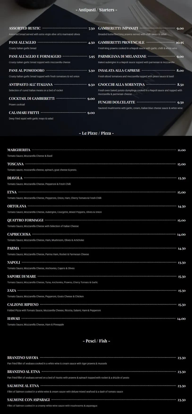 Etna Italian menu, page 1