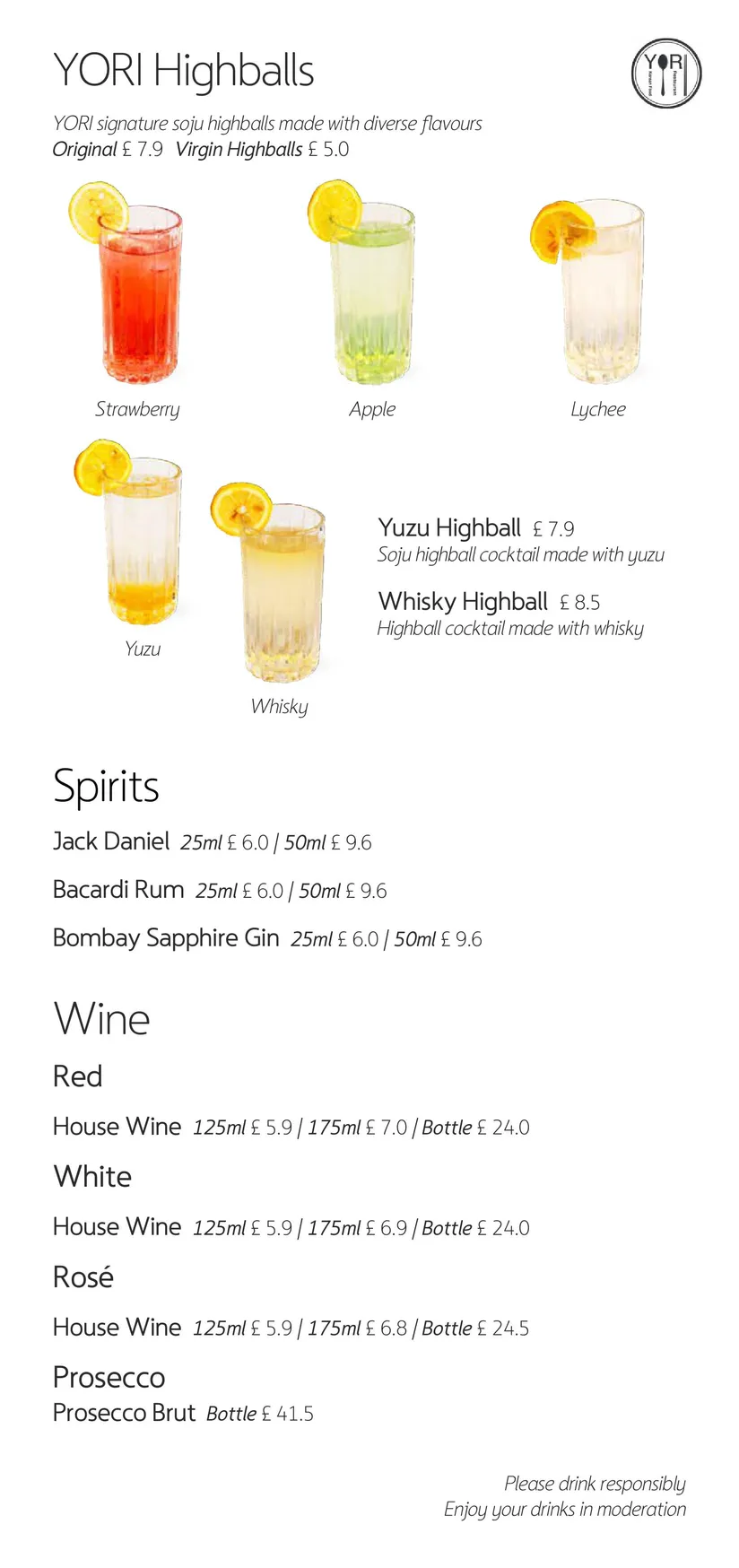 YORI menu, page 8