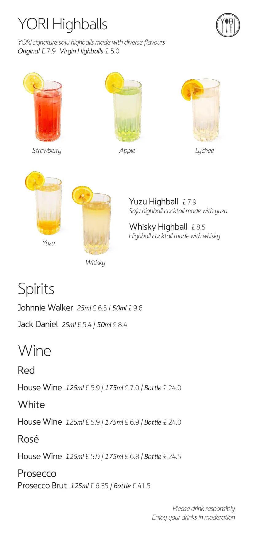 YORI Fulham menu, page 8
