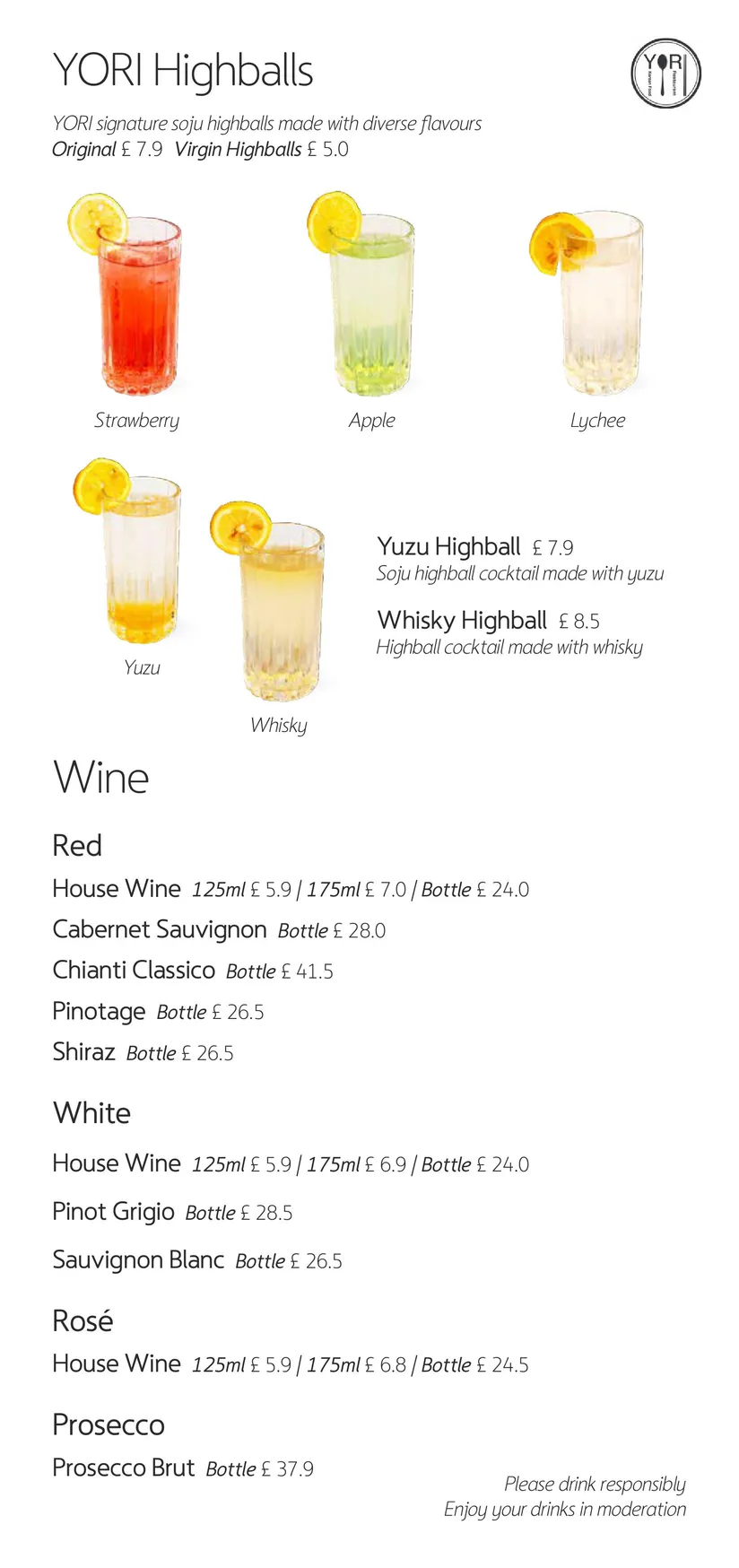 YORI menu, page 8