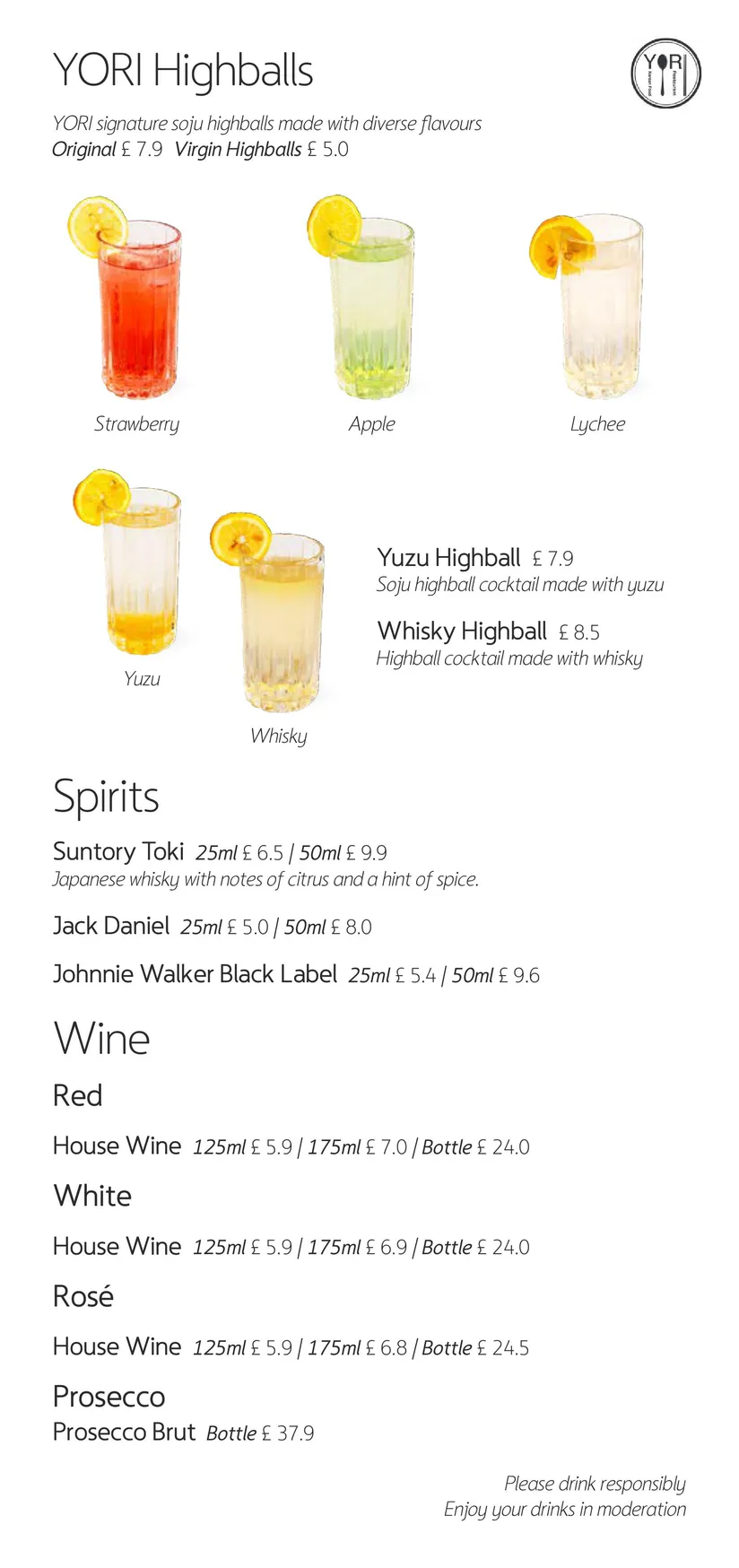 YORI menu, page 8