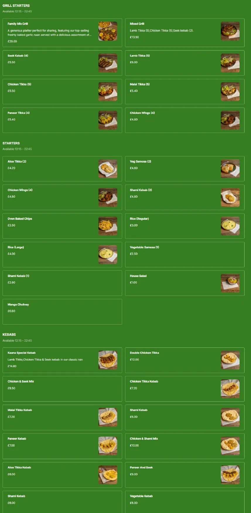KAANA Canteen menu, page 1