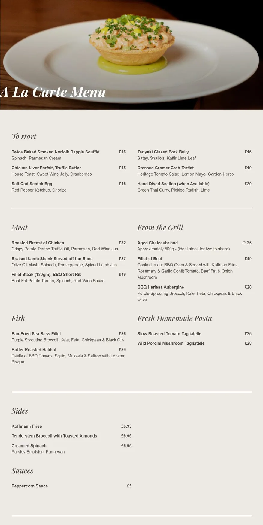 Stoke Mill menu, page 1