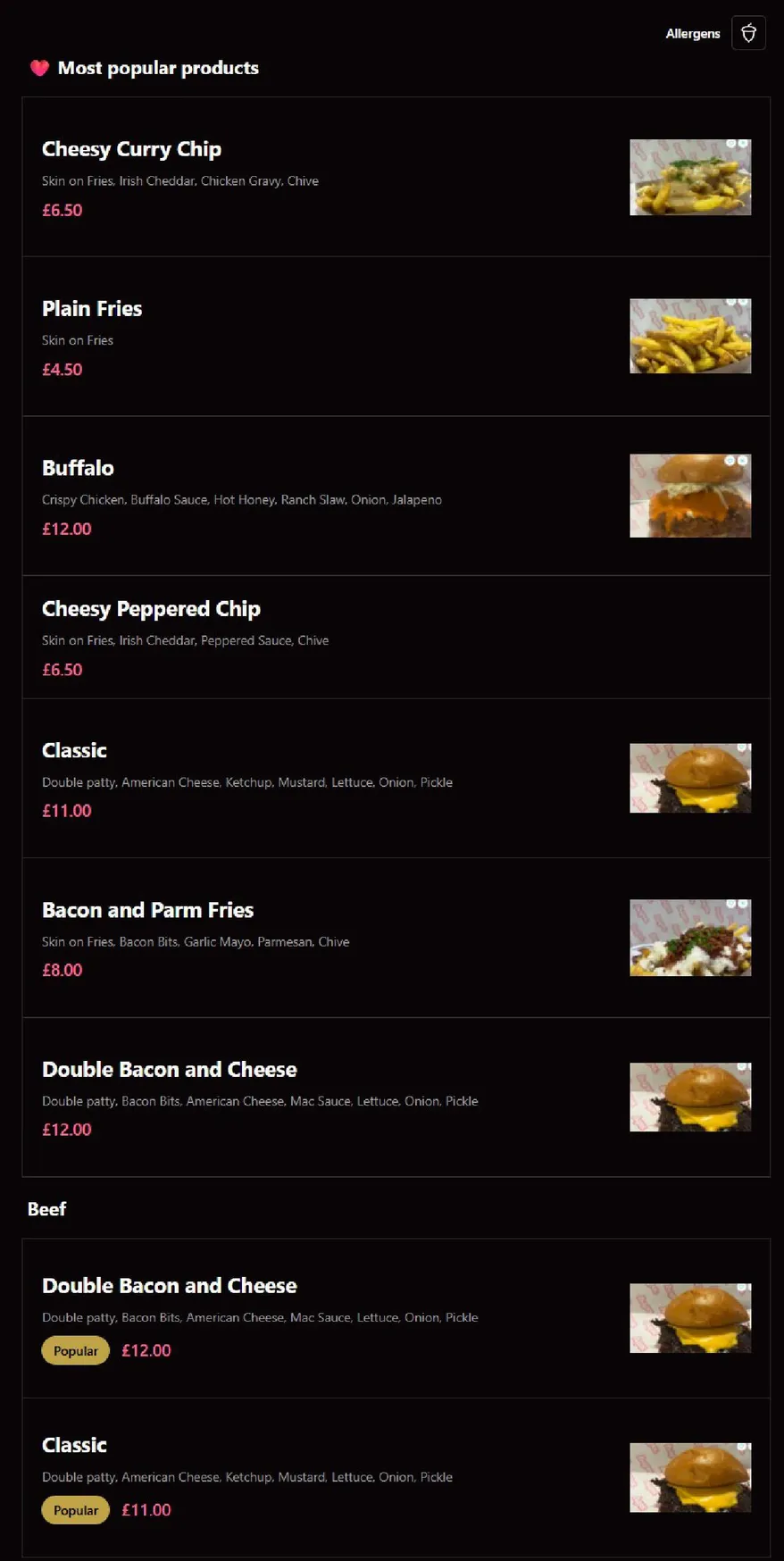 Baps menu, page 1