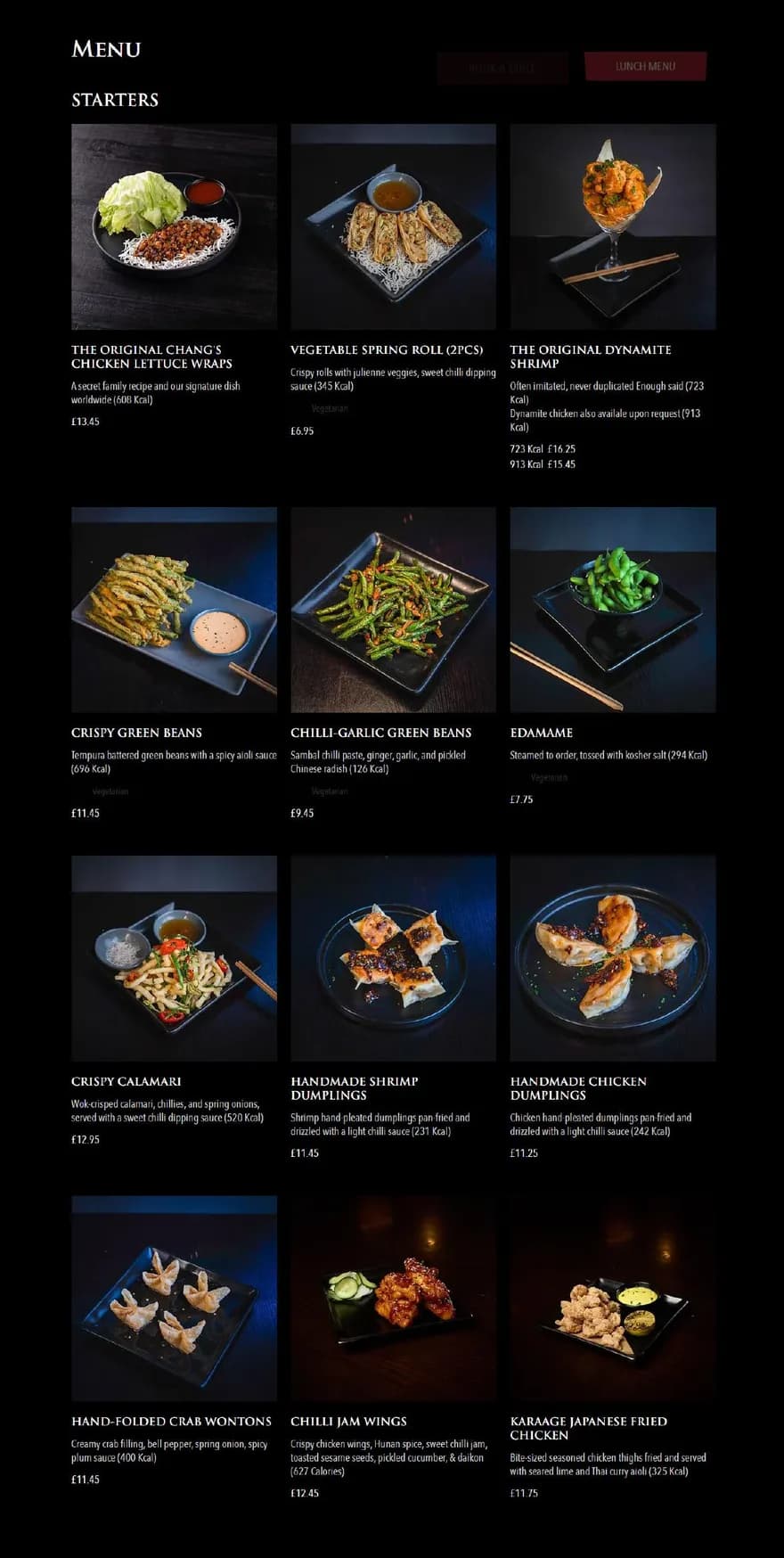 P.F. Chang's menu, page 1