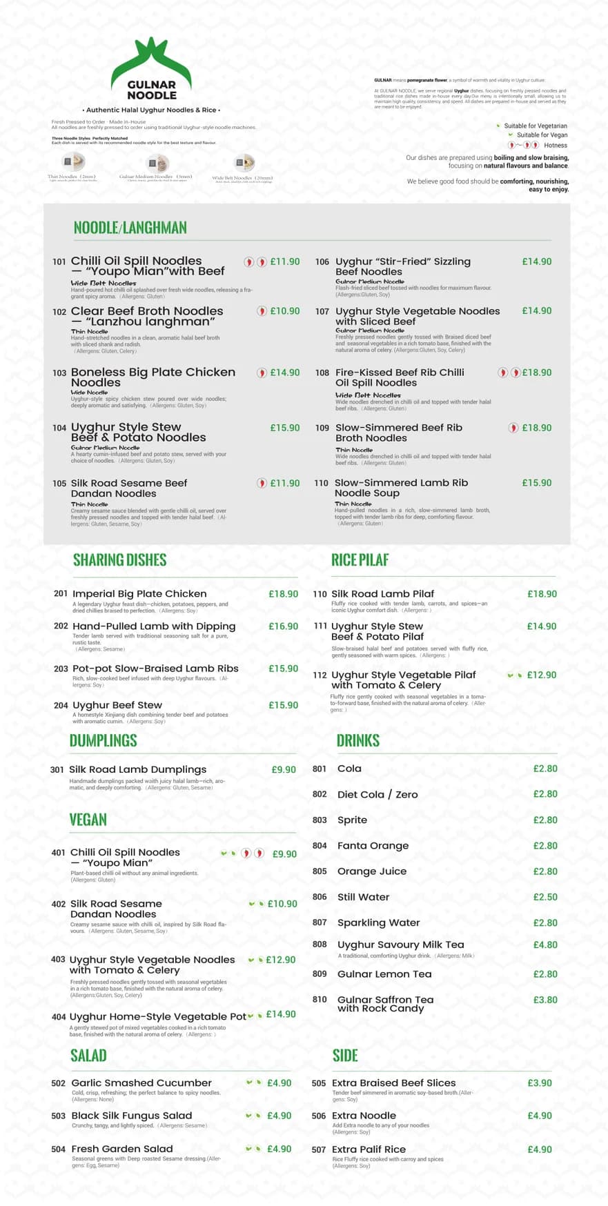 Gulnar Noodle menu, page 1