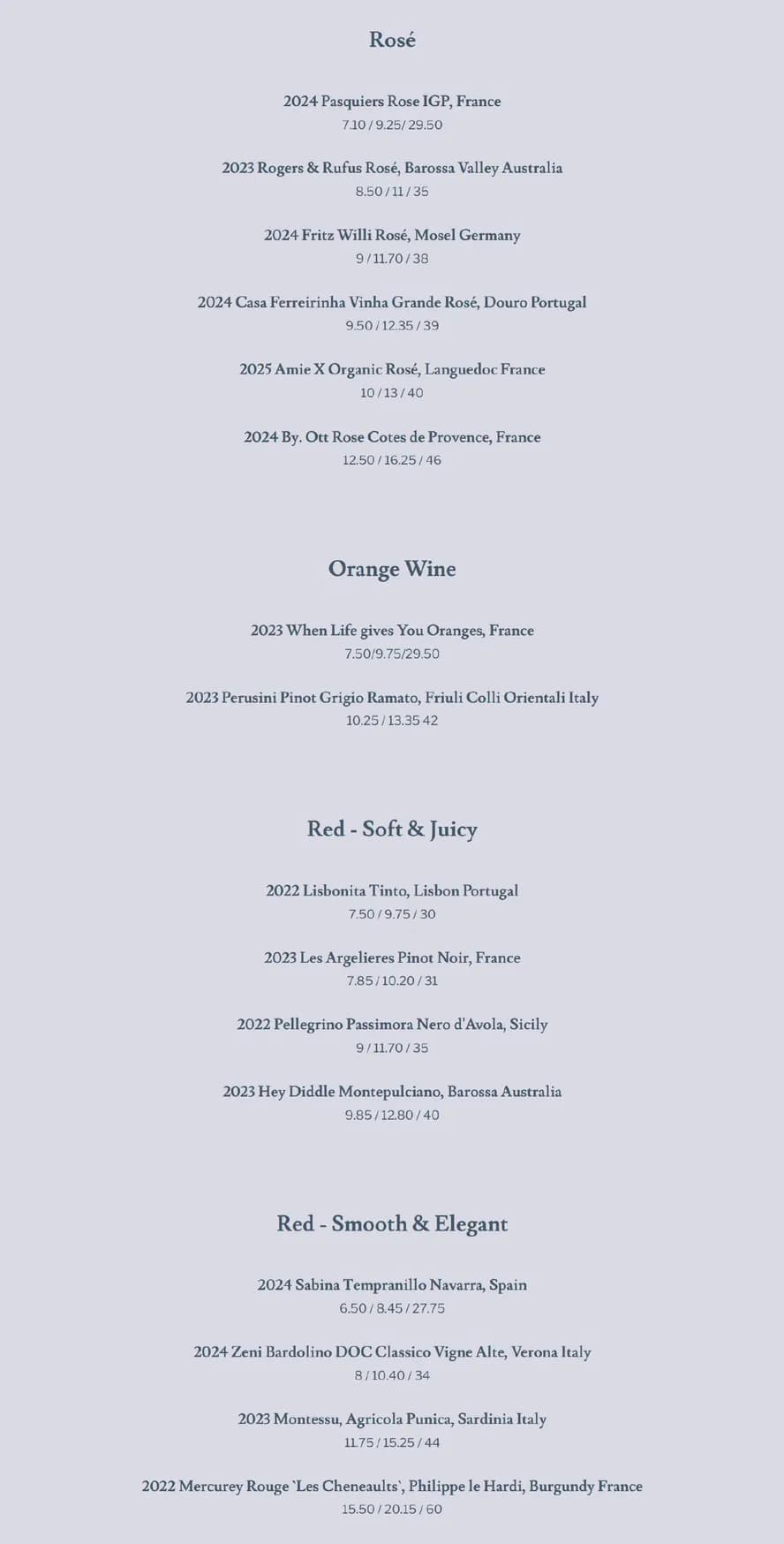 The Wine Room menu, page 4