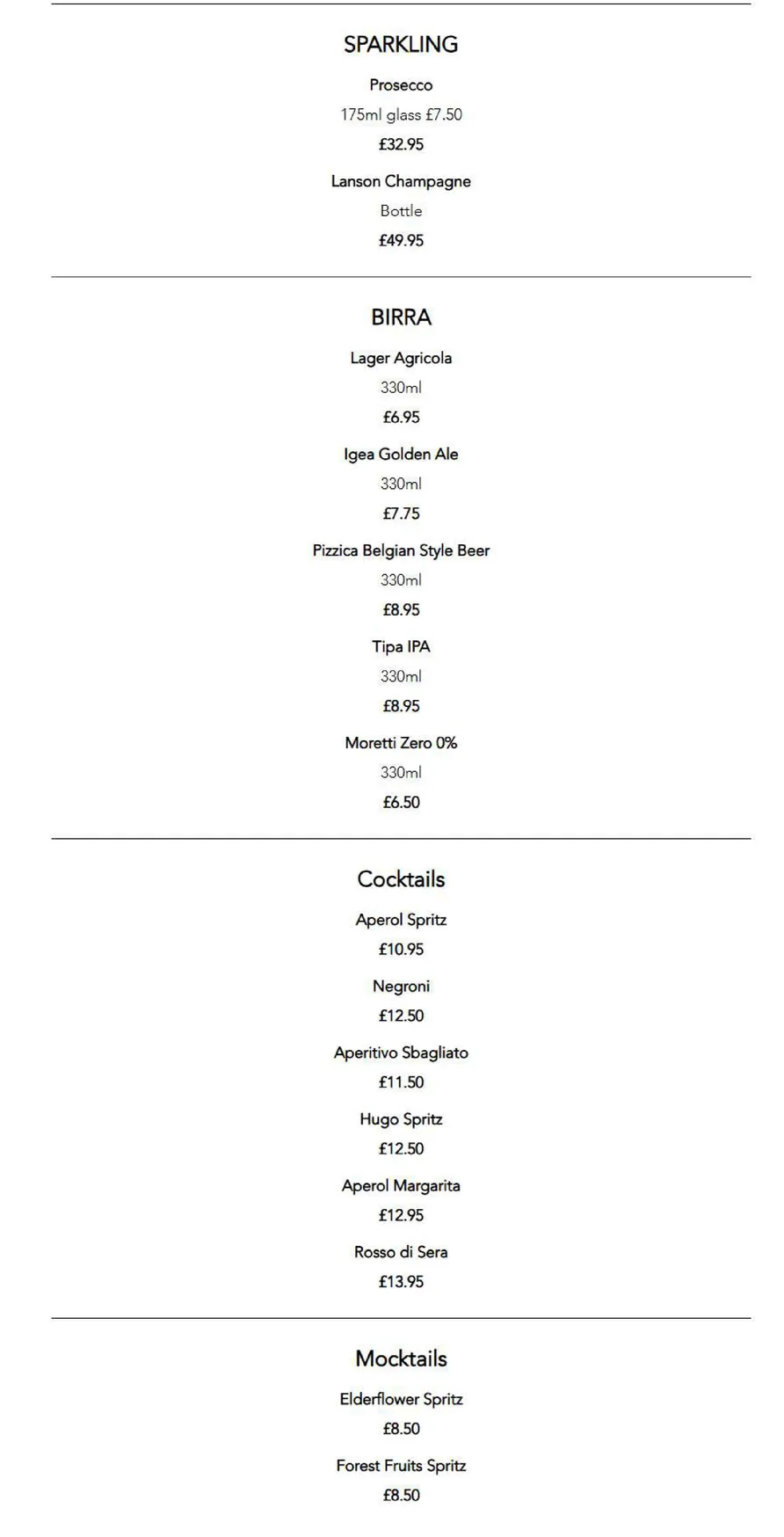 Tarantella menu, page 2
