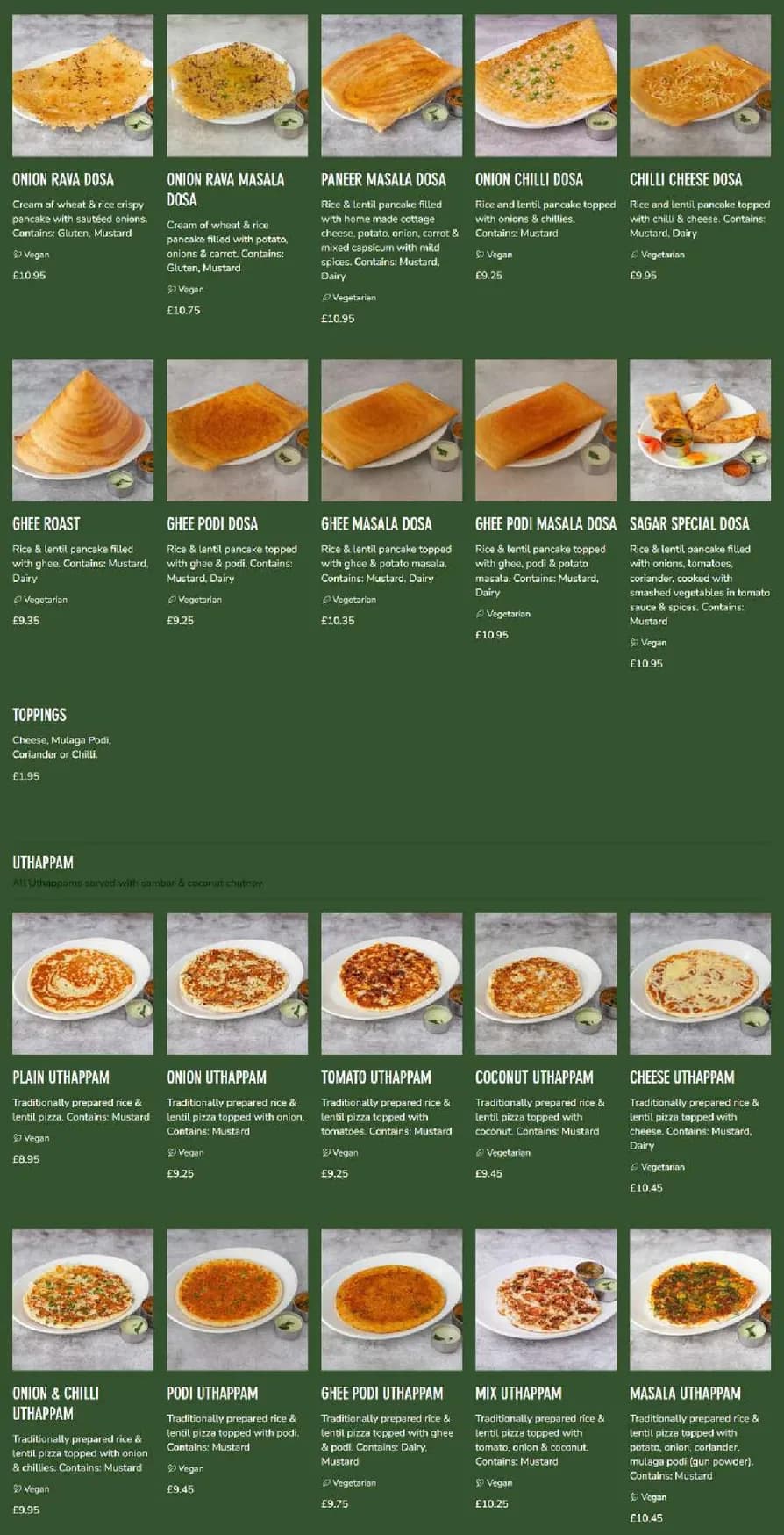 Sagar menu, page 4