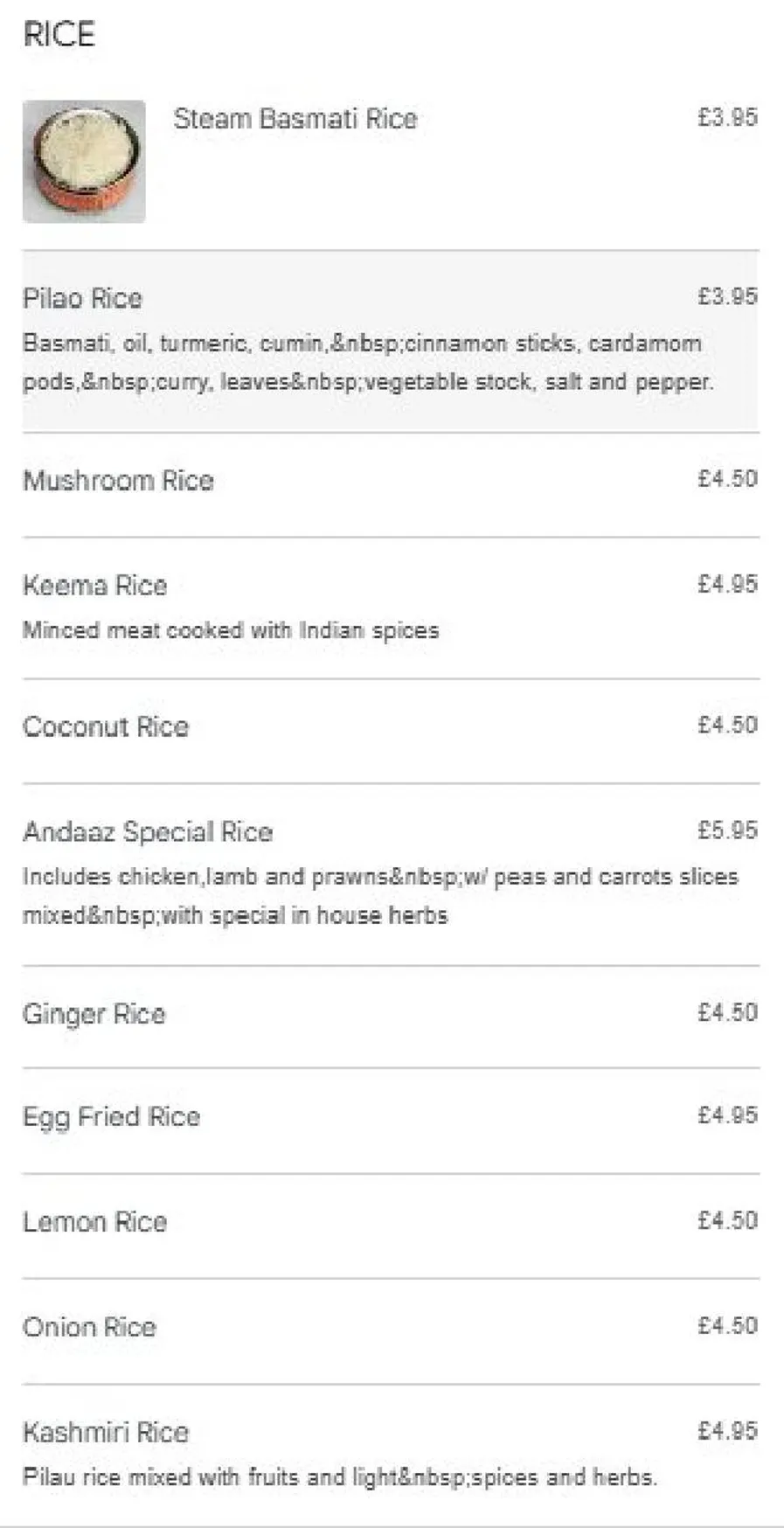 Andaaz menu, page 10